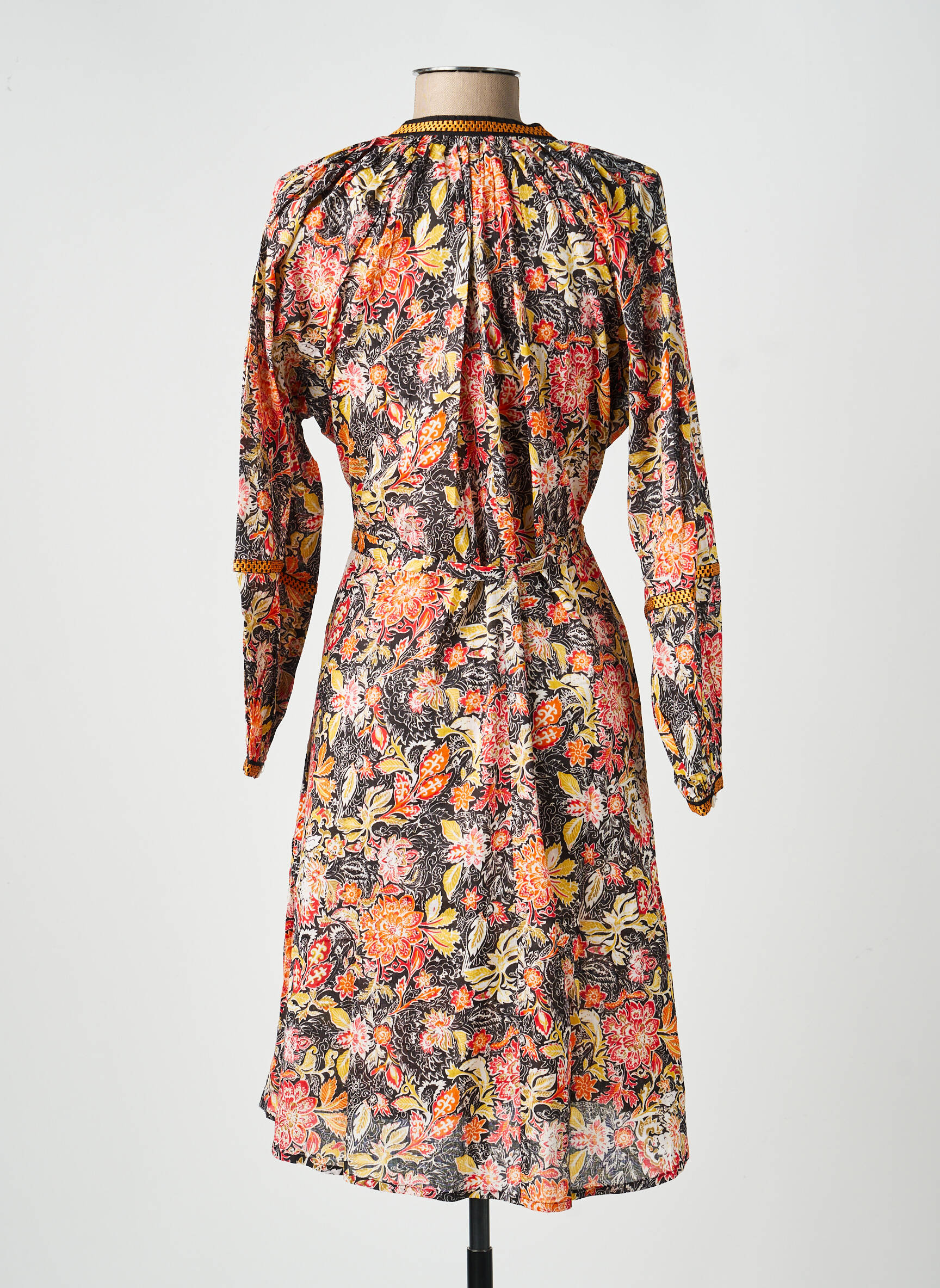 Robe mi-longue imprimé fantaisie manches longues orange LA FIANCÉE femme