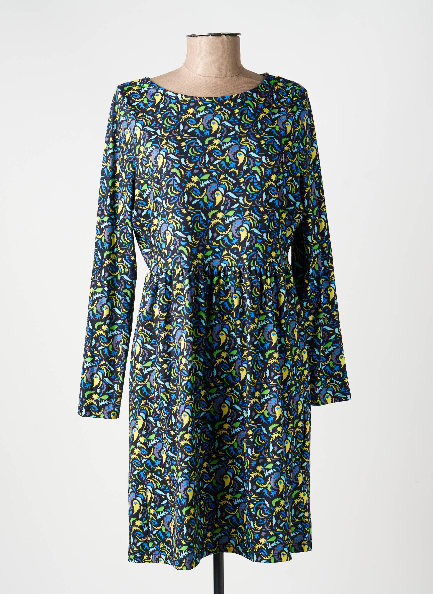 Robe mi-longue imprimé fantaisie manches longues noir LA FIANCÉE femme