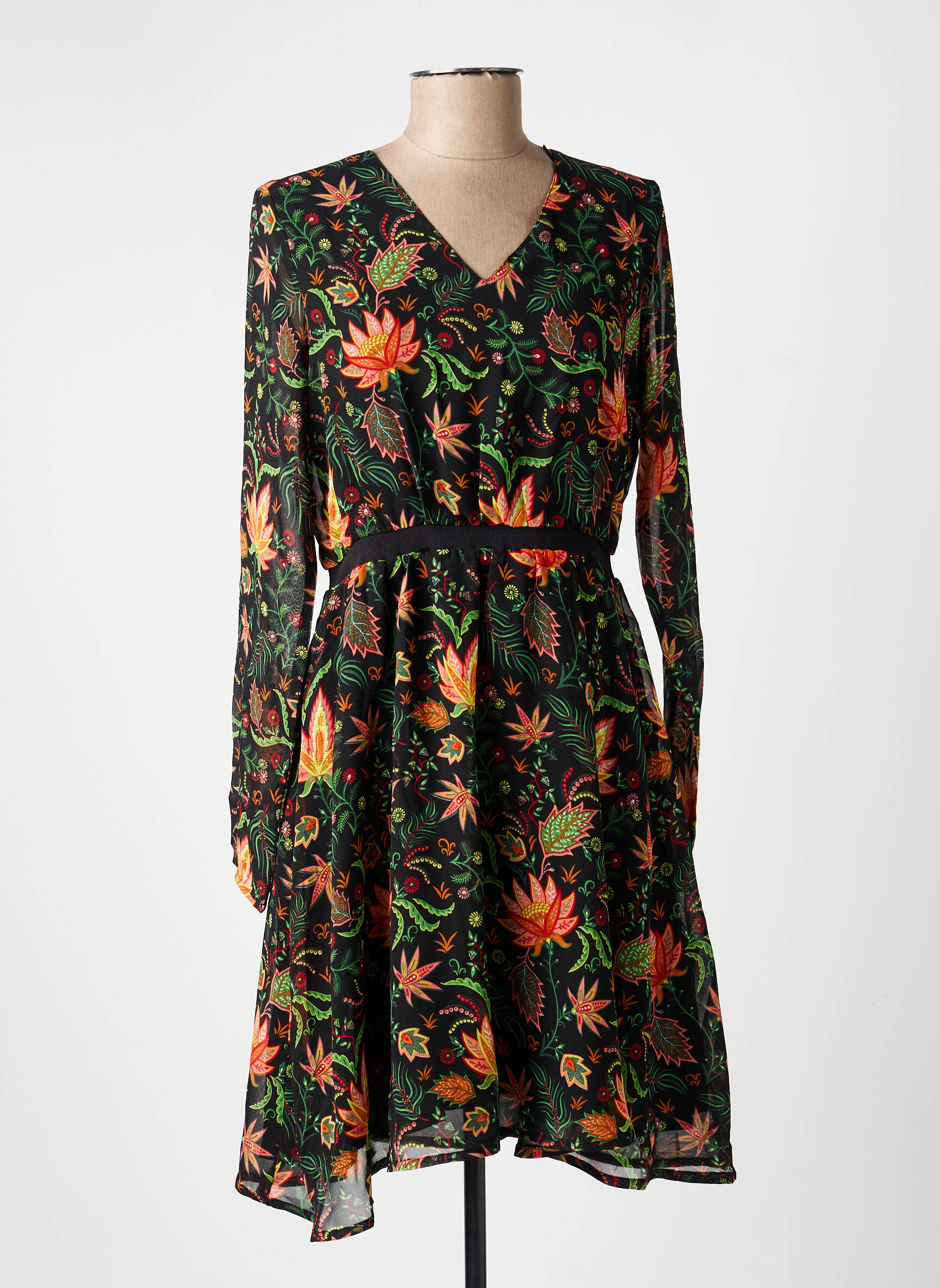 Robe courte coupe évasée manches longues noir LA FIANCÉE femme
