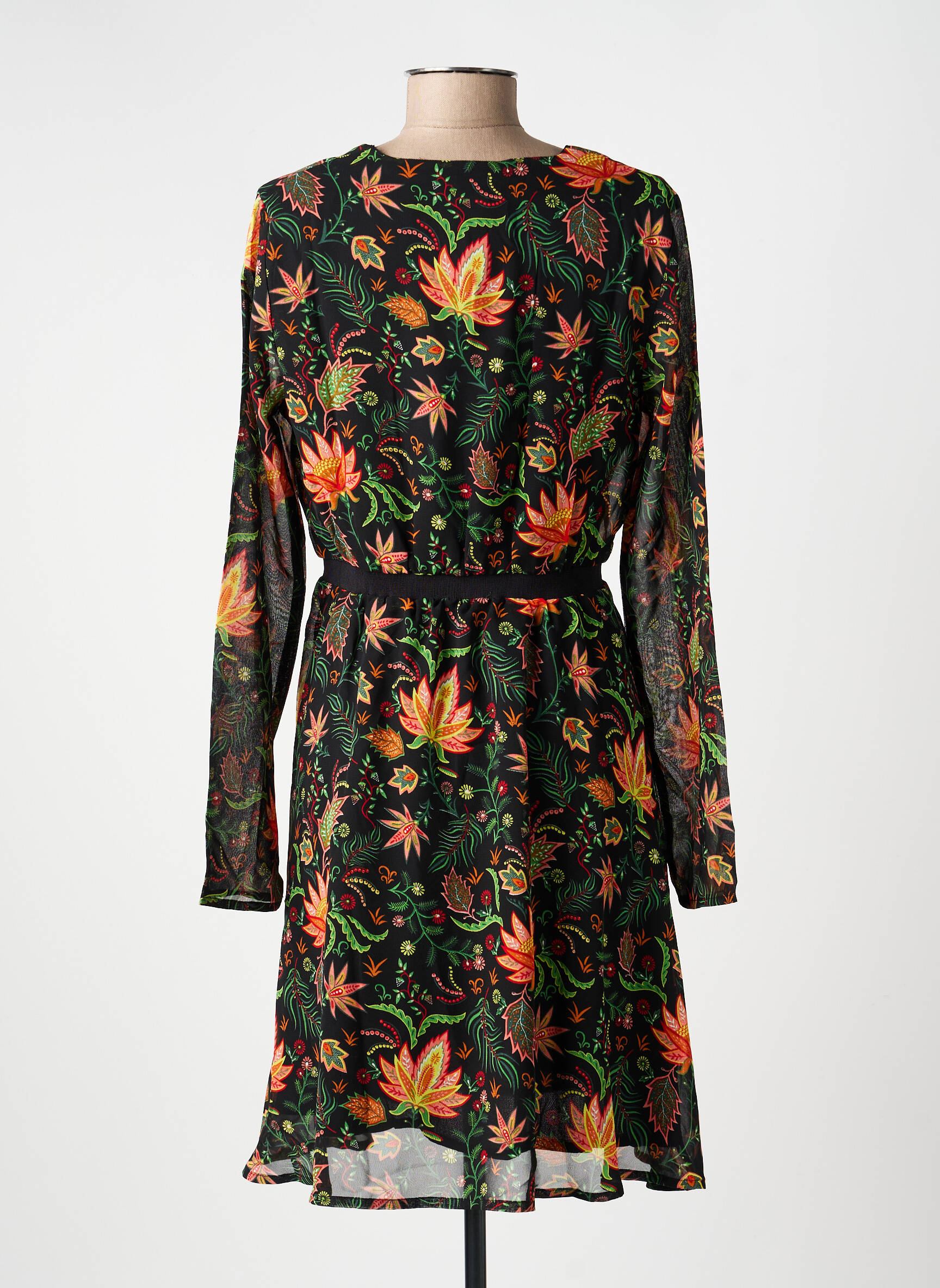 Robe courte coupe évasée manches longues noir LA FIANCÉE femme