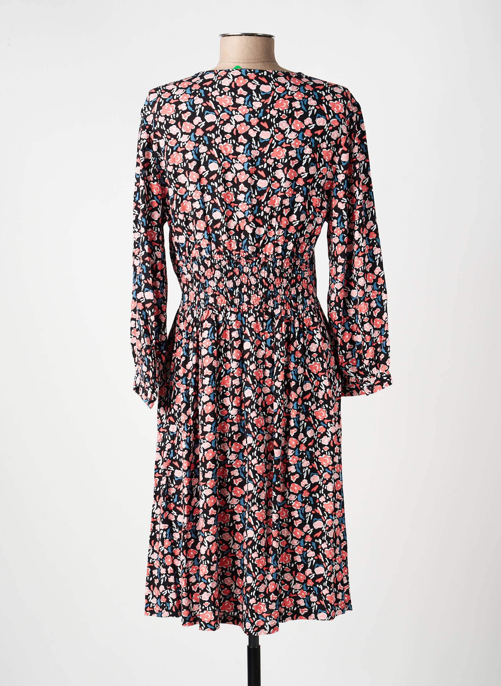 Robe mi-longue imprimé fleurs manches longues noir LA FIANCÉE femme