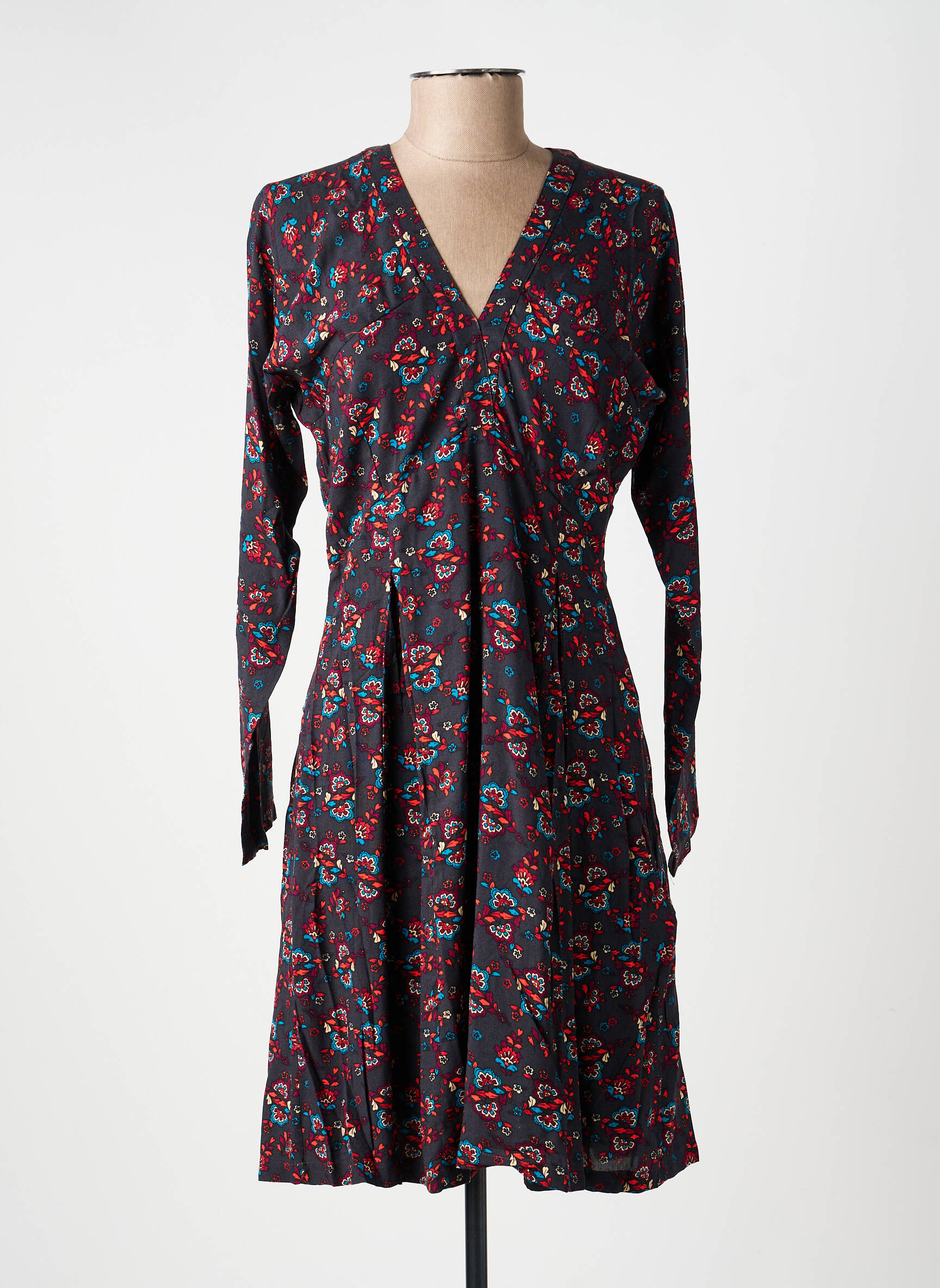 Robe mi-longue imprimé fantaisie manches longues noir LA FIANCÉE femme