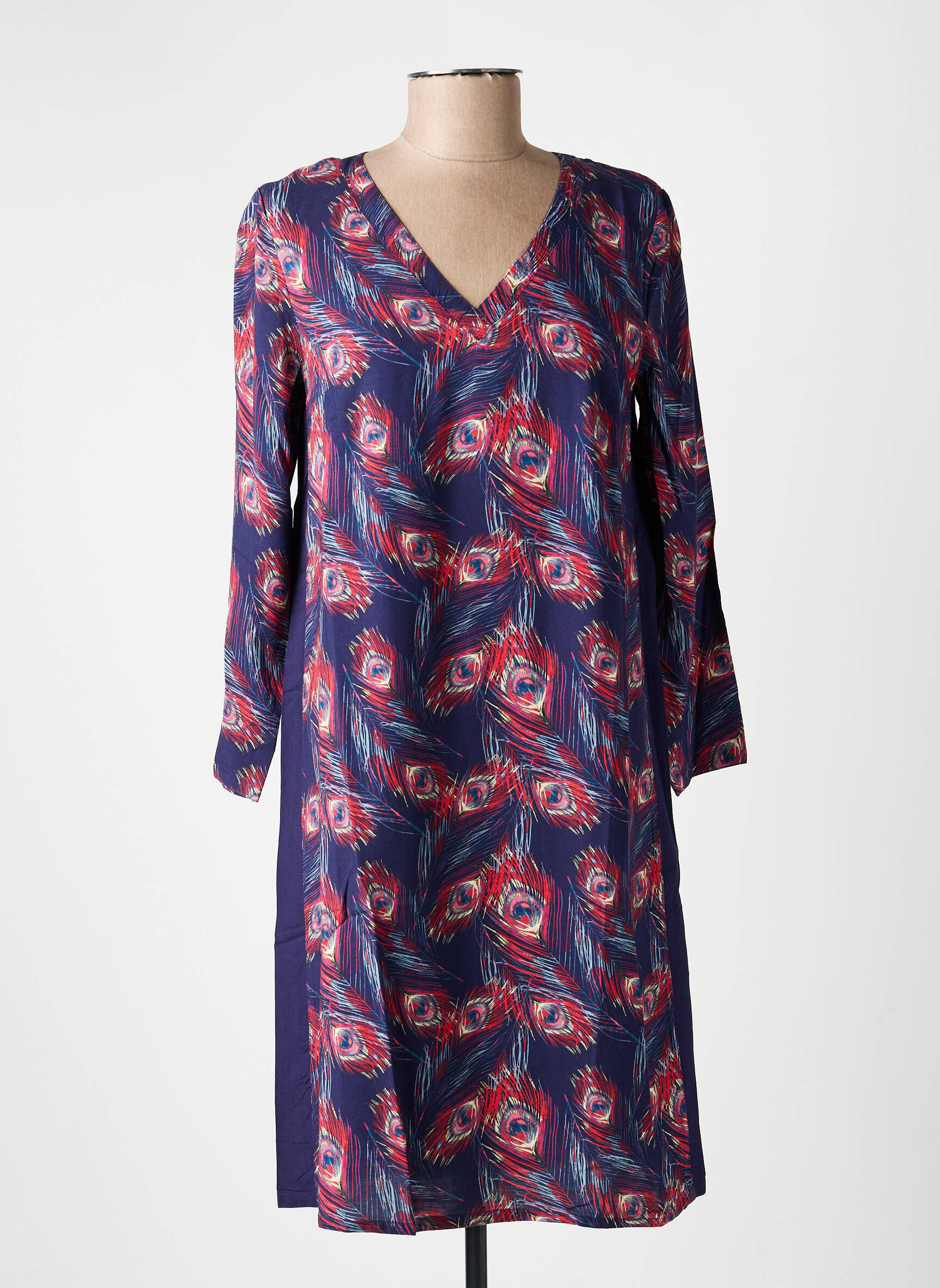 Robe mi-longue imprimé fantaisie manches longues bleu LA FIANCÉE femme