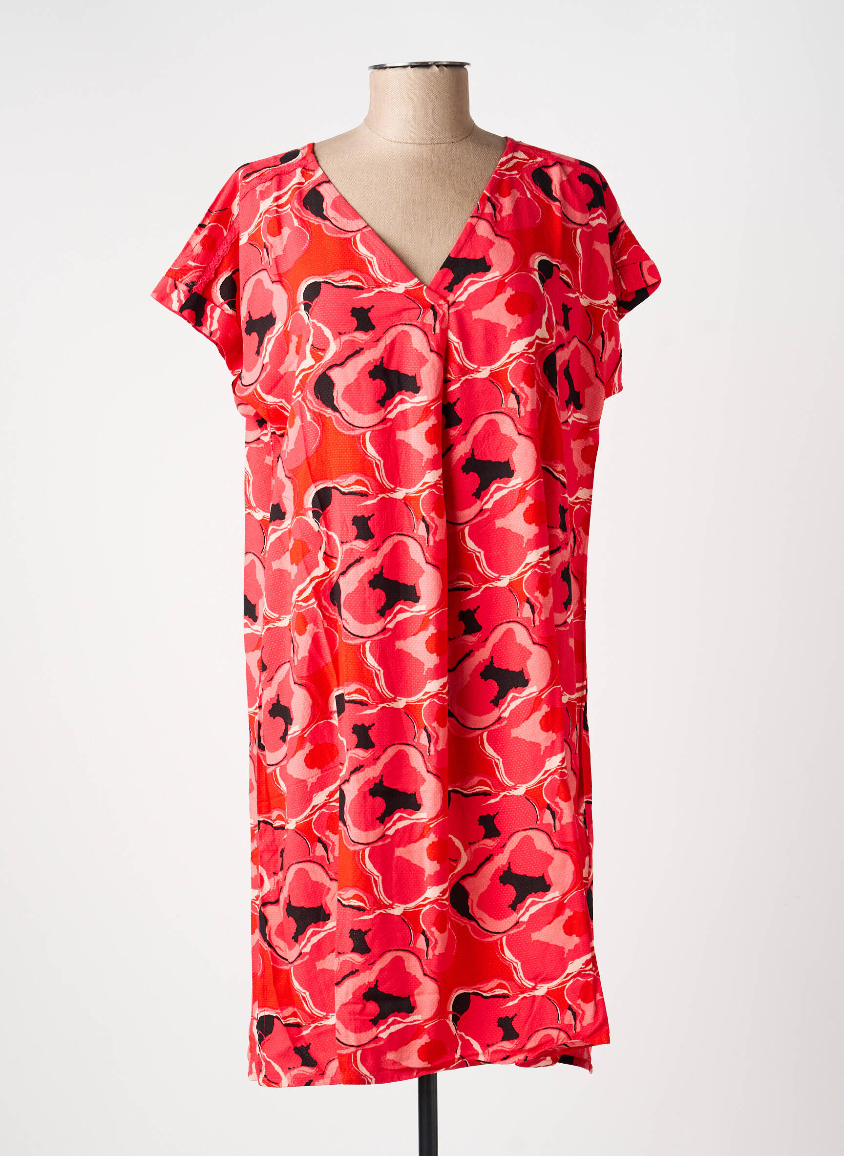 Robe mi-longue imprimé fantaisie manches courtes rouge LA FIANCÉE femme