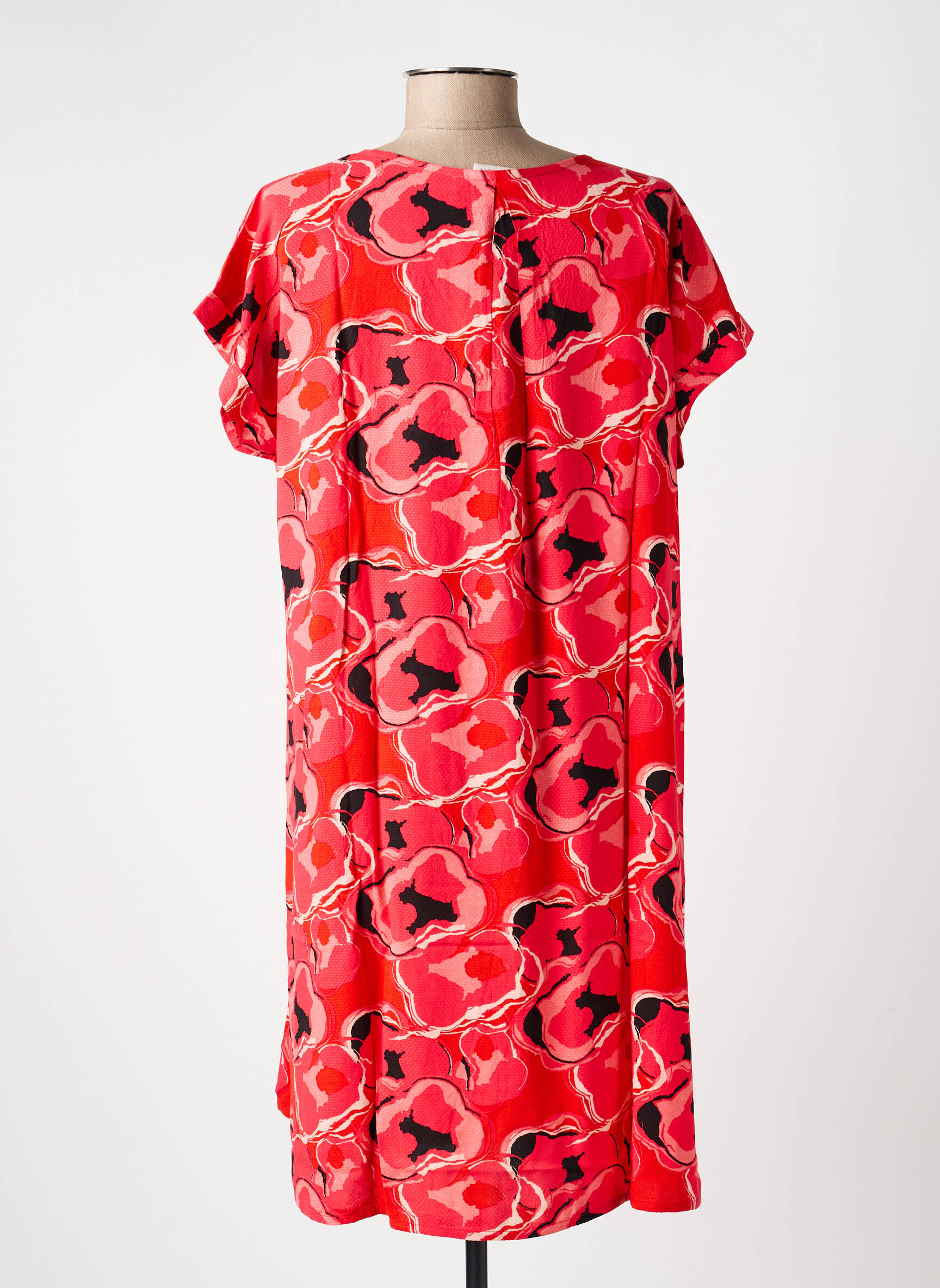 Robe mi-longue imprimé fantaisie manches courtes rouge LA FIANCÉE femme