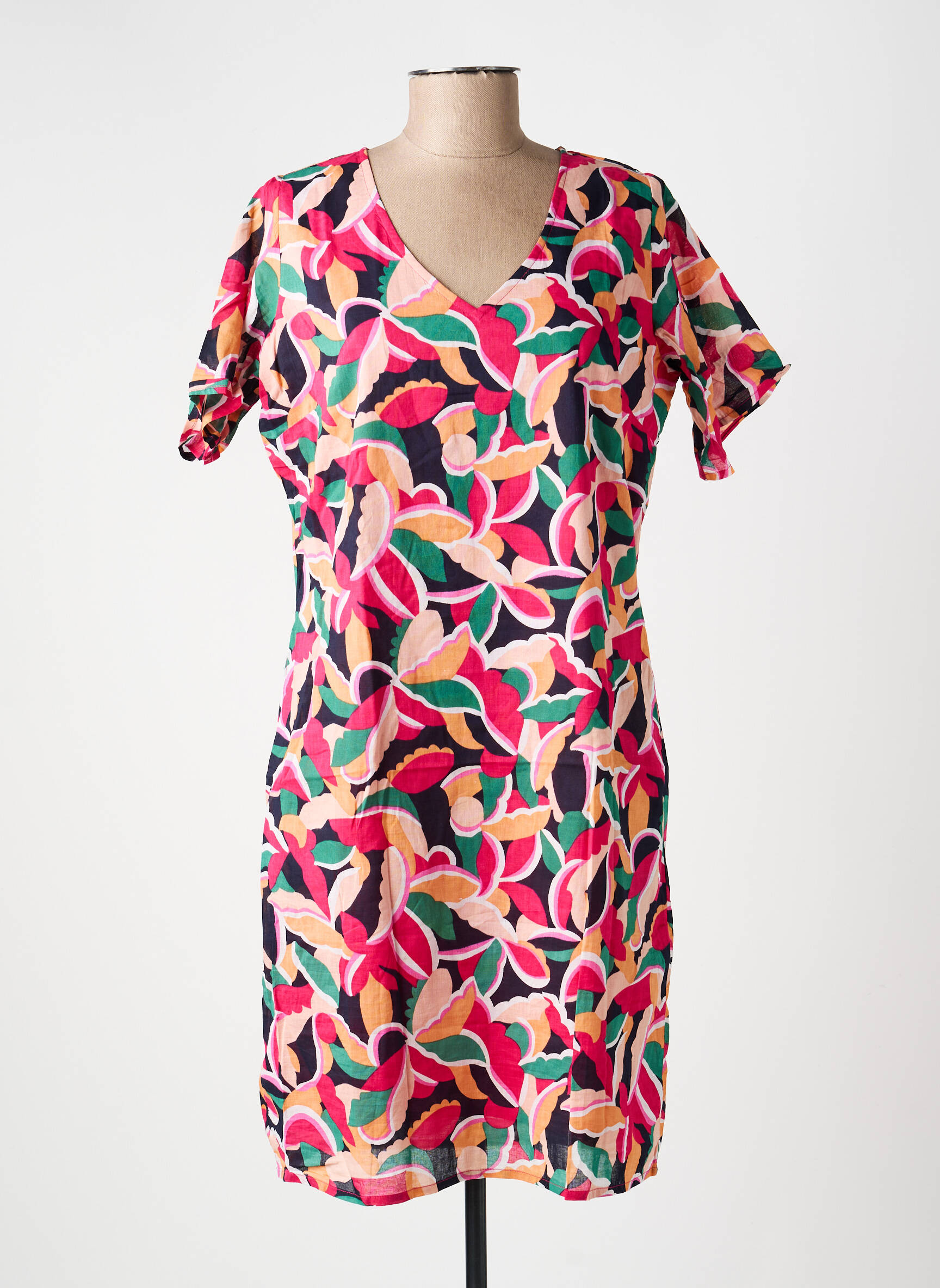 Robe mi-longue imprimé fantaisie manches courtes rose LA FIANCÉE femme
