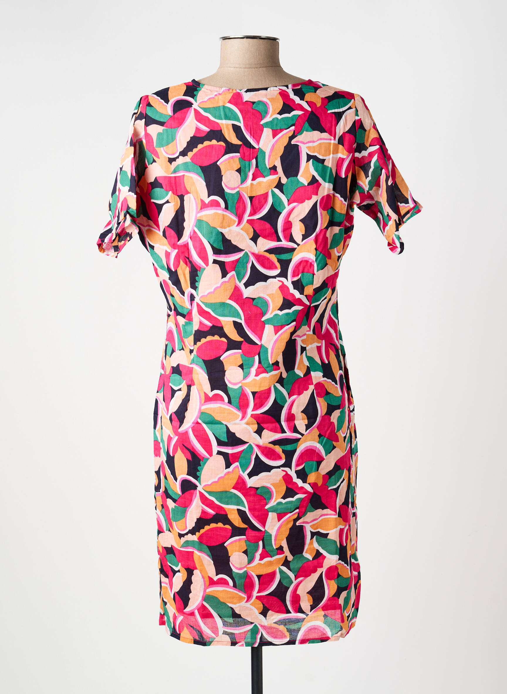 Robe mi-longue imprimé fantaisie manches courtes rose LA FIANCÉE femme