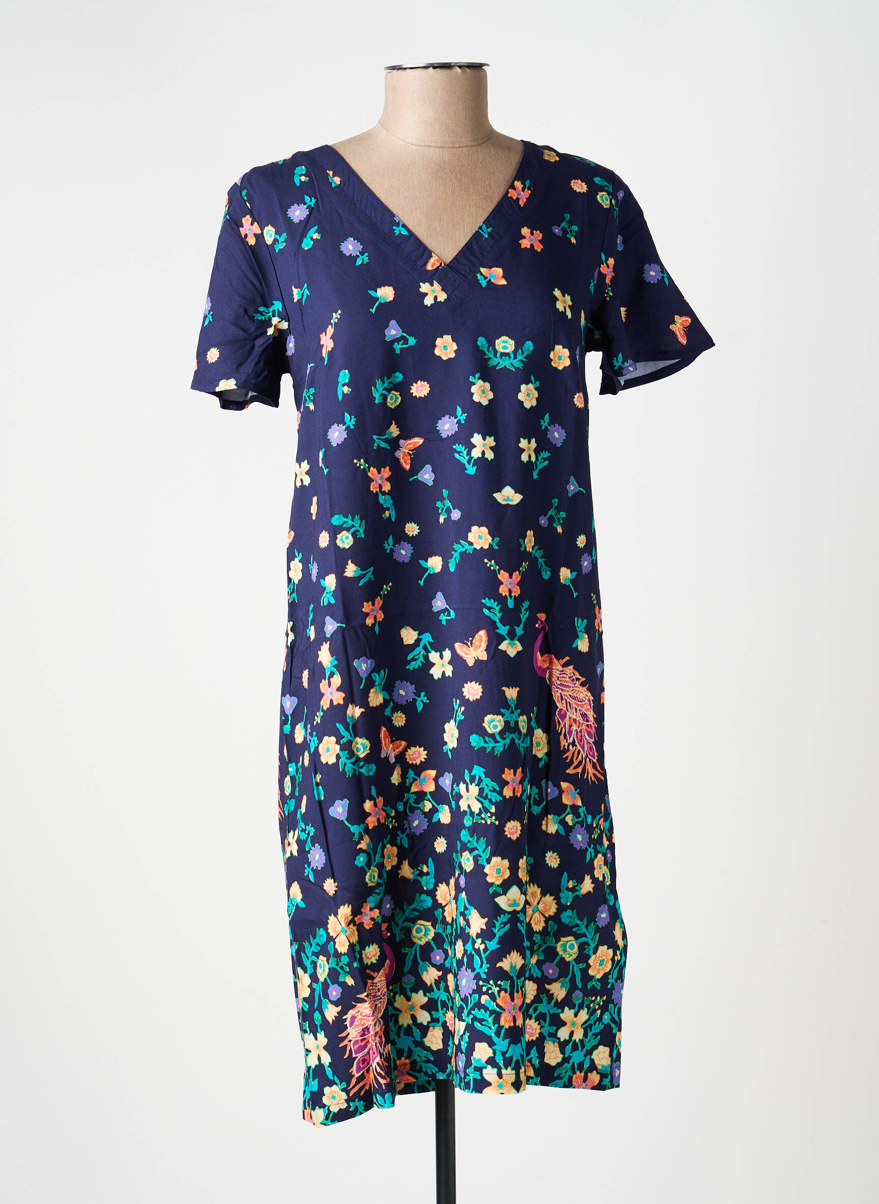 Robe mi-longue imprimé fantaisie manches courtes bleu LA FIANCÉE femme