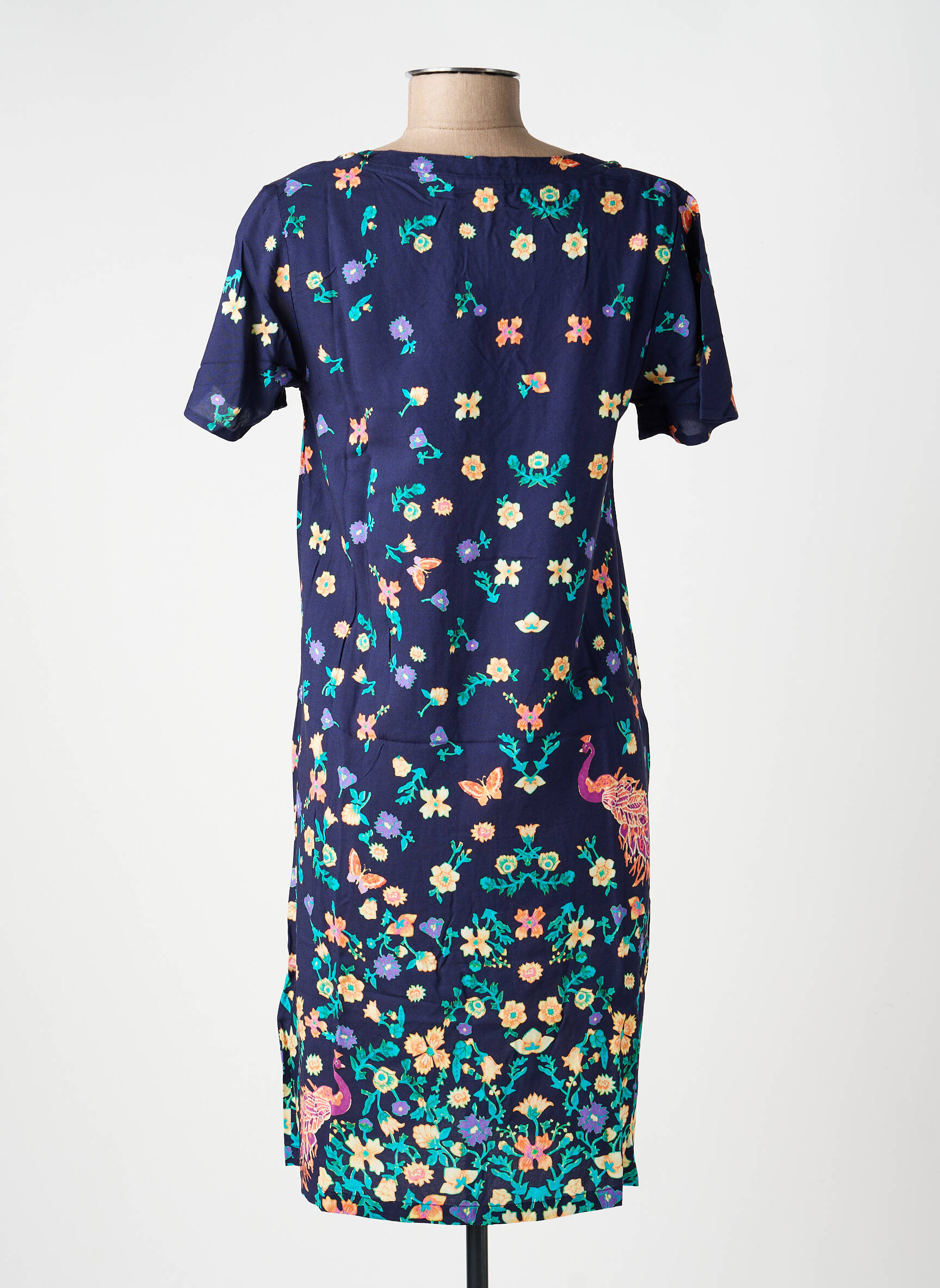 Robe mi-longue imprimé fantaisie manches courtes bleu LA FIANCÉE femme