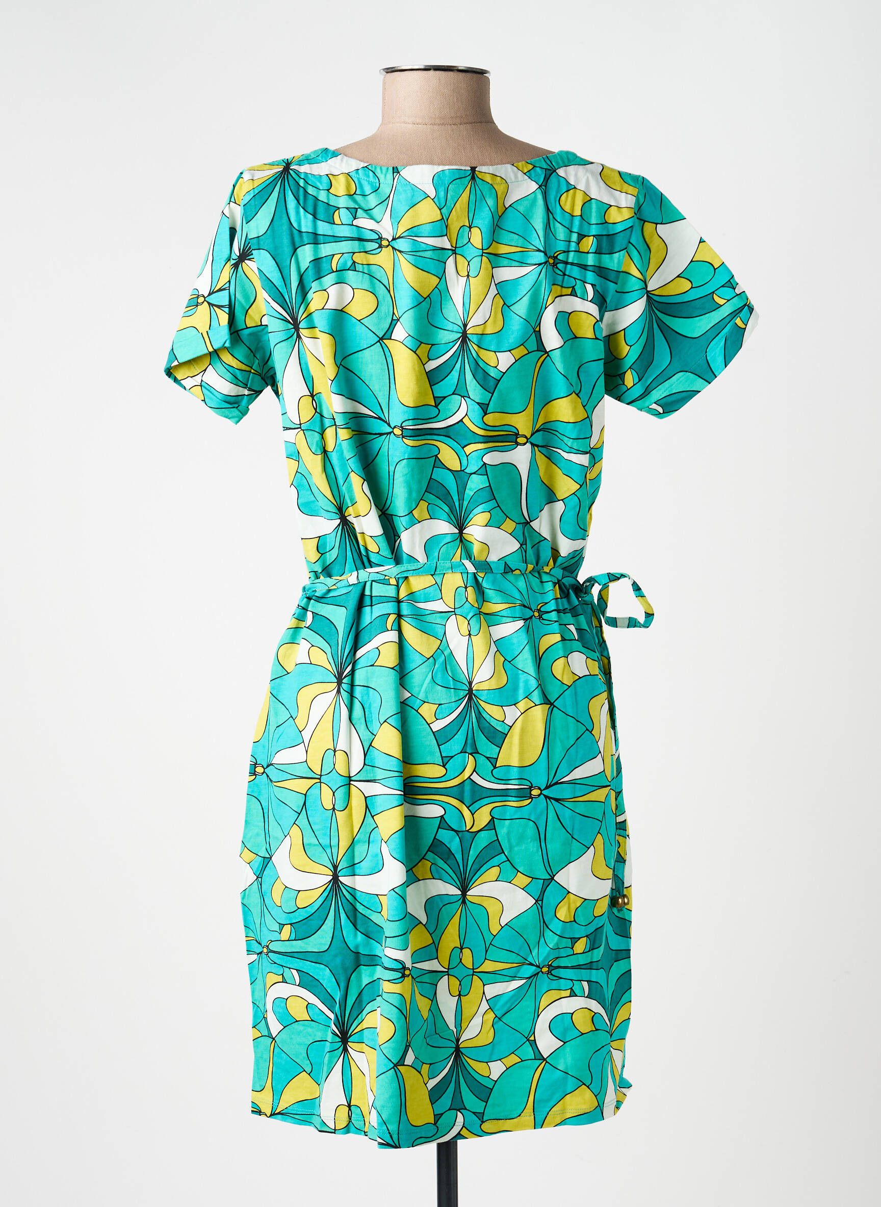 Robe mi-longue imprimé fantaisie manches courtes vert PRINCESSE NOMADE femme