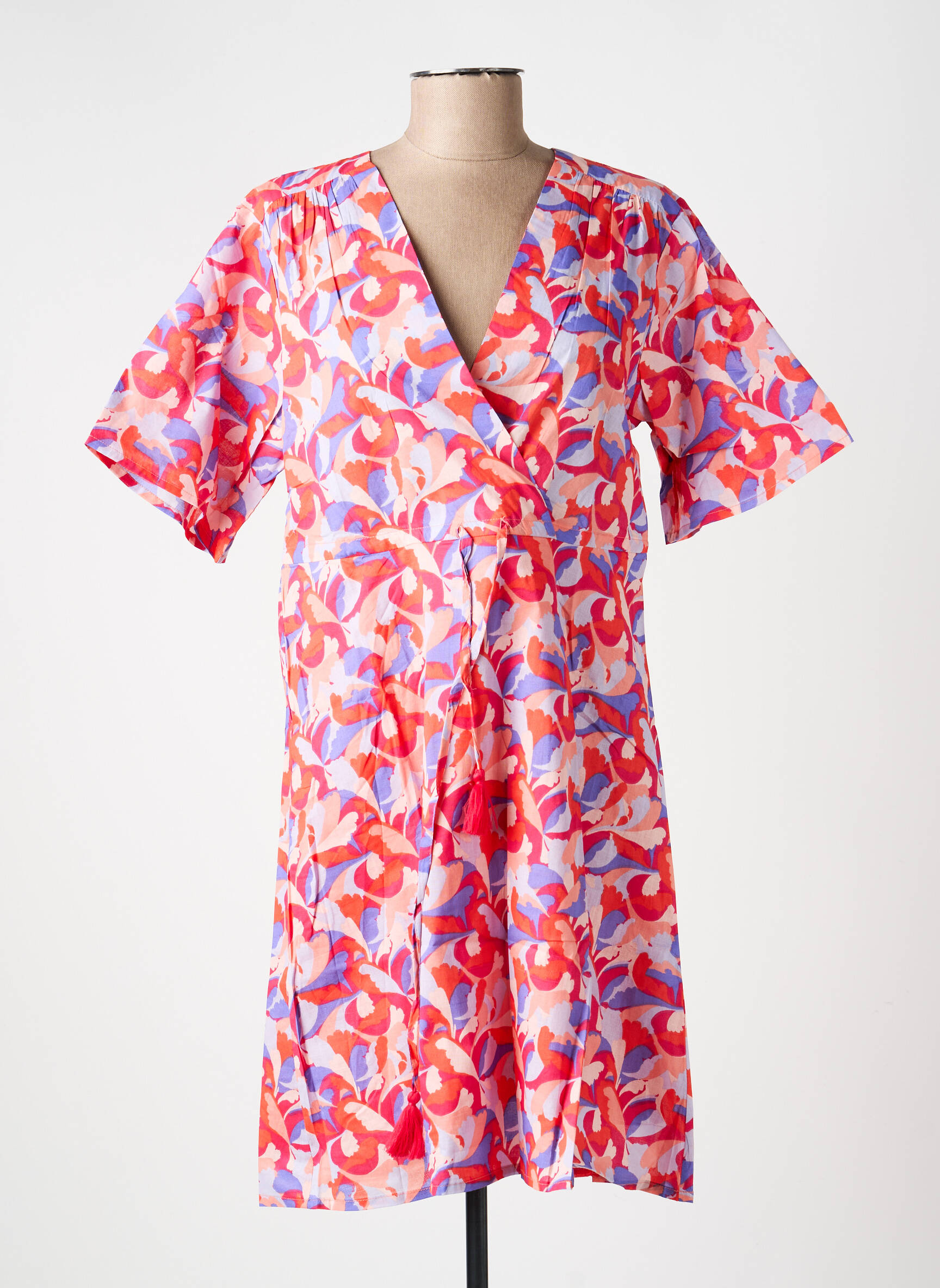 Robe mi-longue imprimé fantaisie manches courtes rouge LA FIANCÉE femme