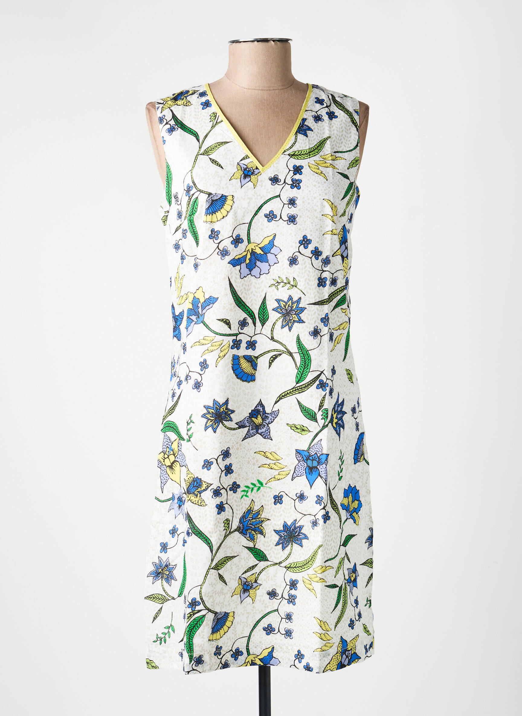 Robe mi-longue imprimé fleurs sans manche blanc LA FIANCÉE femme