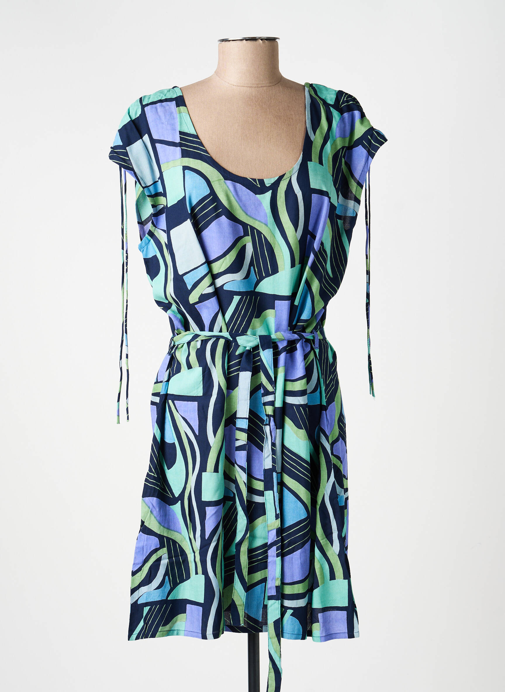 Robe mi-longue imprimé fantaisie manches courtes bleu PRINCESSE NOMADE femme