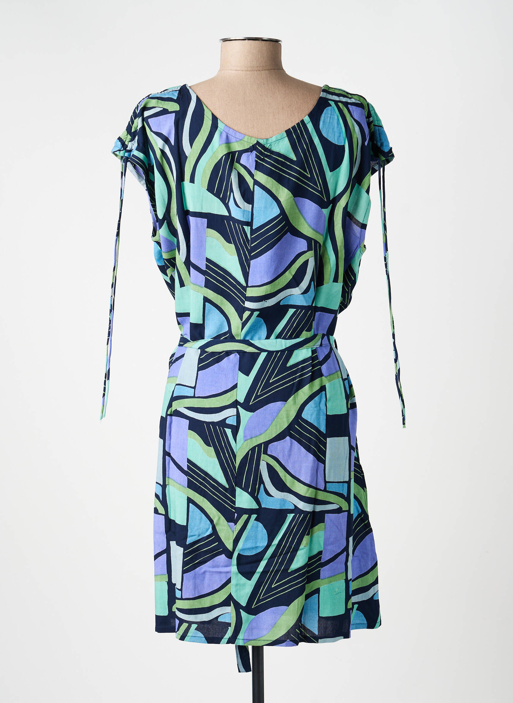 Robe mi-longue imprimé fantaisie manches courtes bleu PRINCESSE NOMADE femme