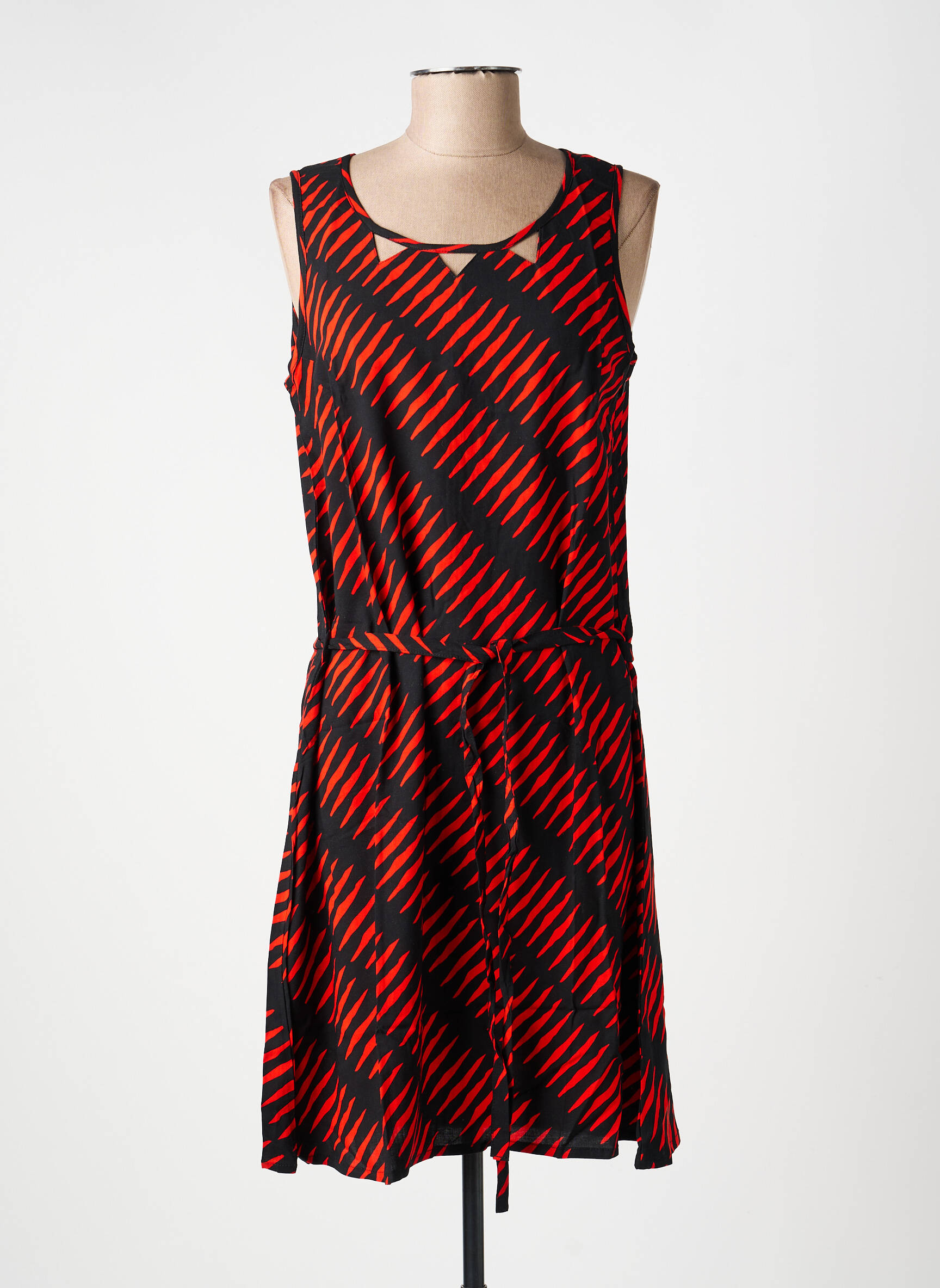 Robe mi-longue imprimé fantaisie sans manche rouge PRINCESSE NOMADE femme