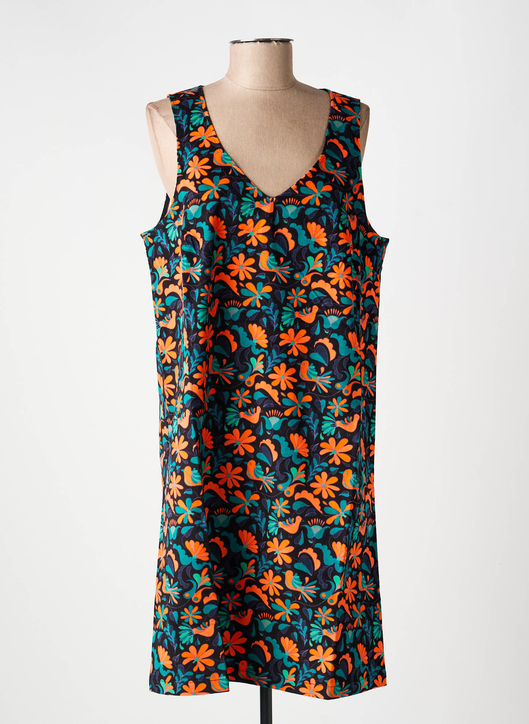 Robe mi-longue imprimé fantaisie sans manche noir LA FIANCÉE femme