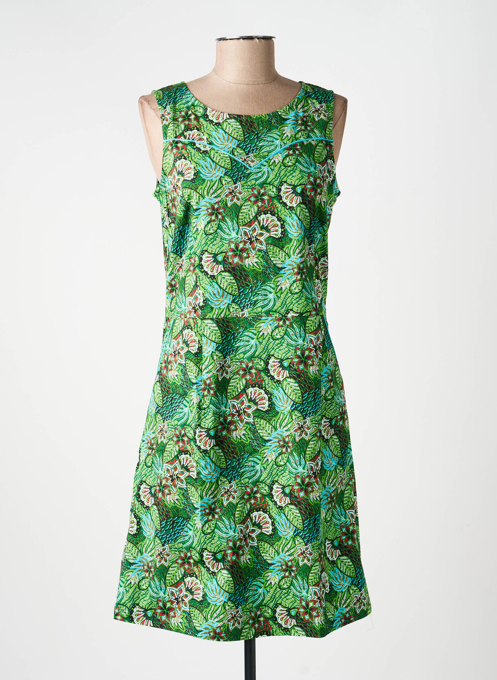 Robe mi-longue imprimé fantaisie sans manche vert LA FIANCÉE femme