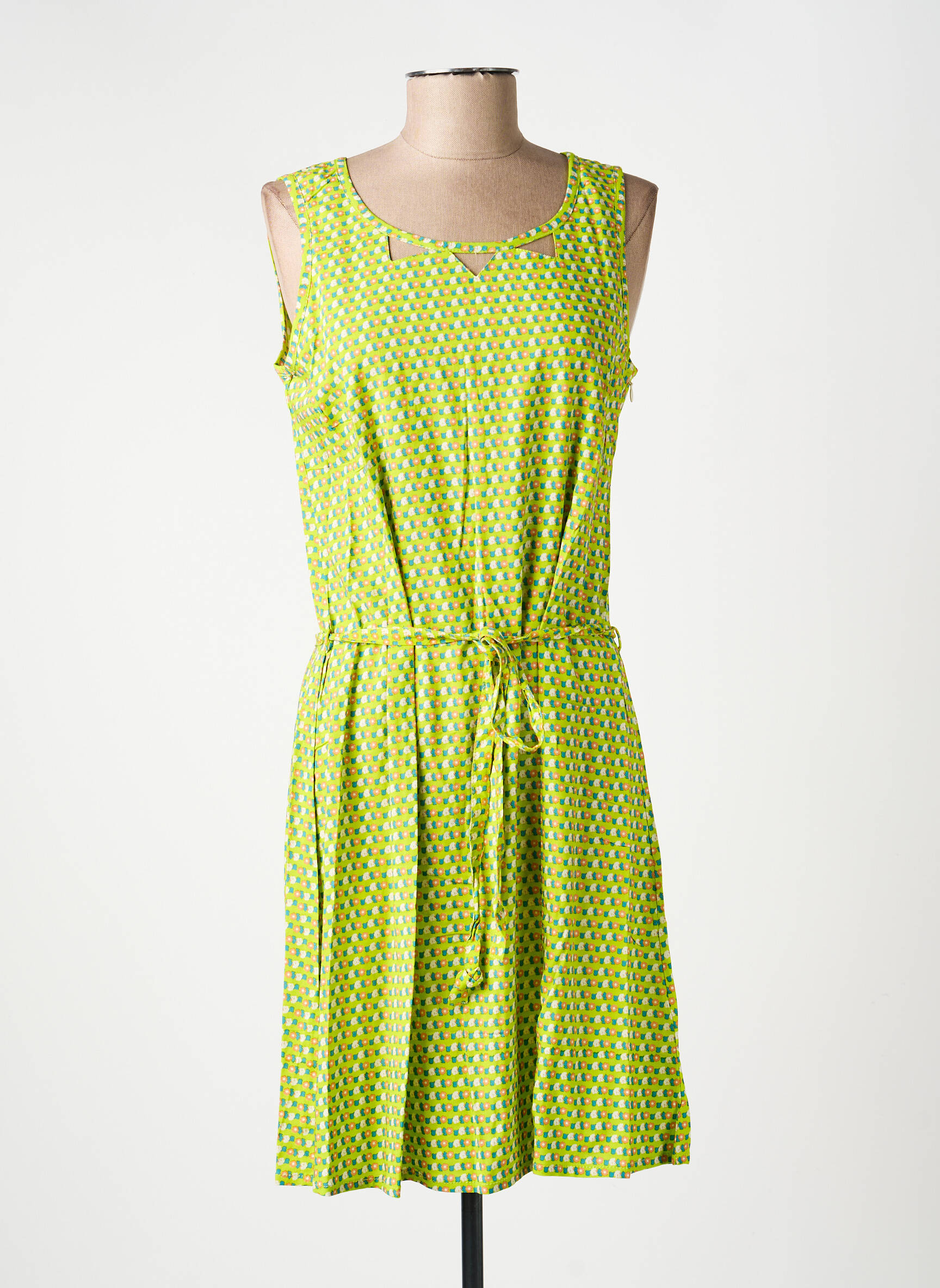 Robe mi-longue imprimé fantaisie sans manche vert PRINCESSE NOMADE femme