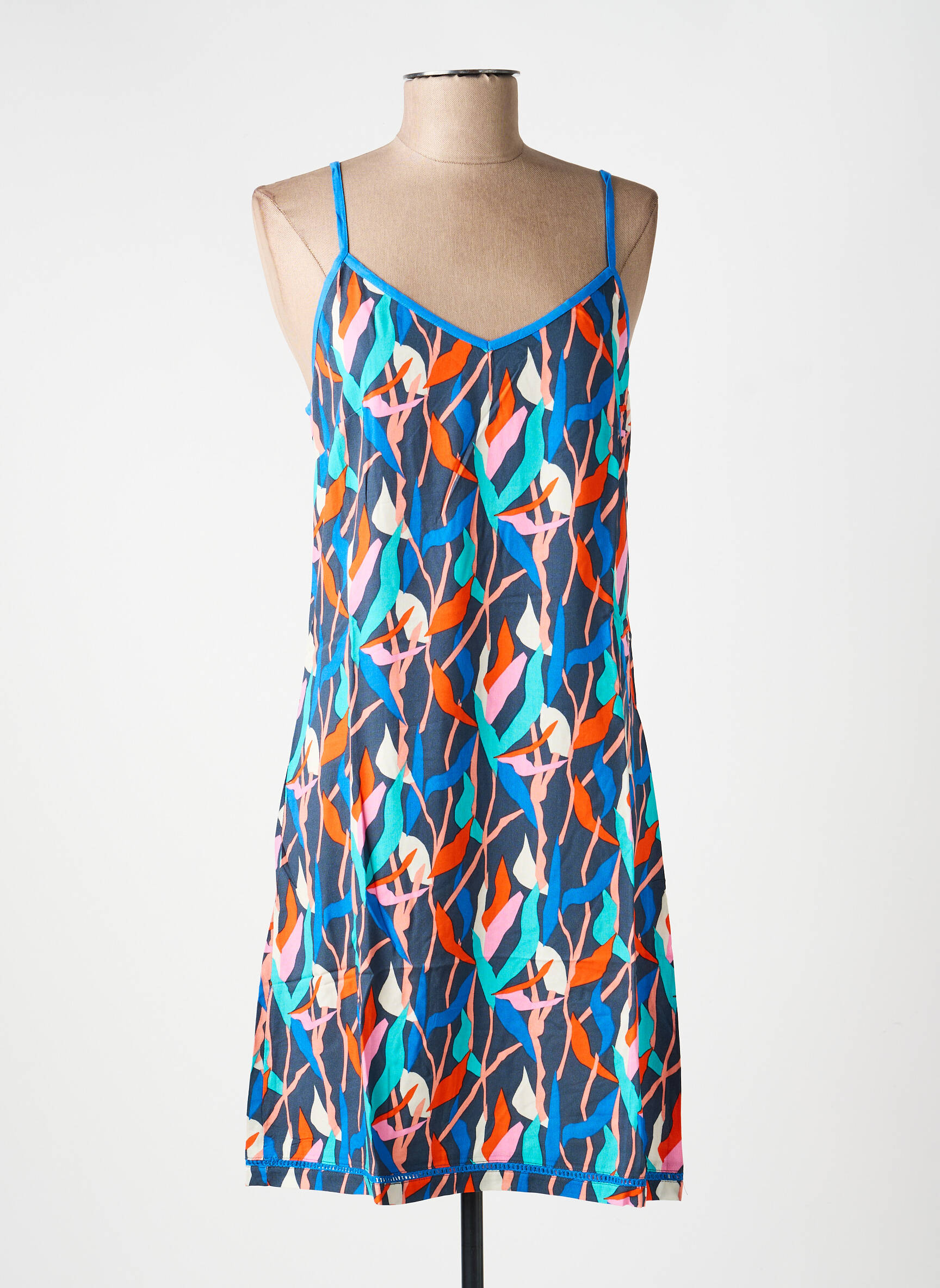 Robe mi-longue imprimé fantaisie fines bretelles bleu LA FIANCÉE femme