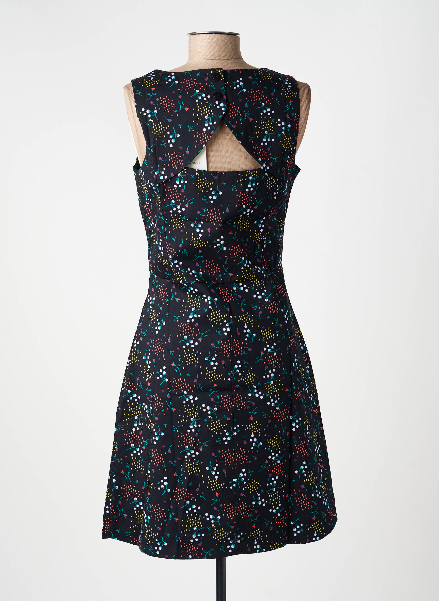 Robe mi-longue imprimé fantaisie sans manche noir LA FIANCÉE femme