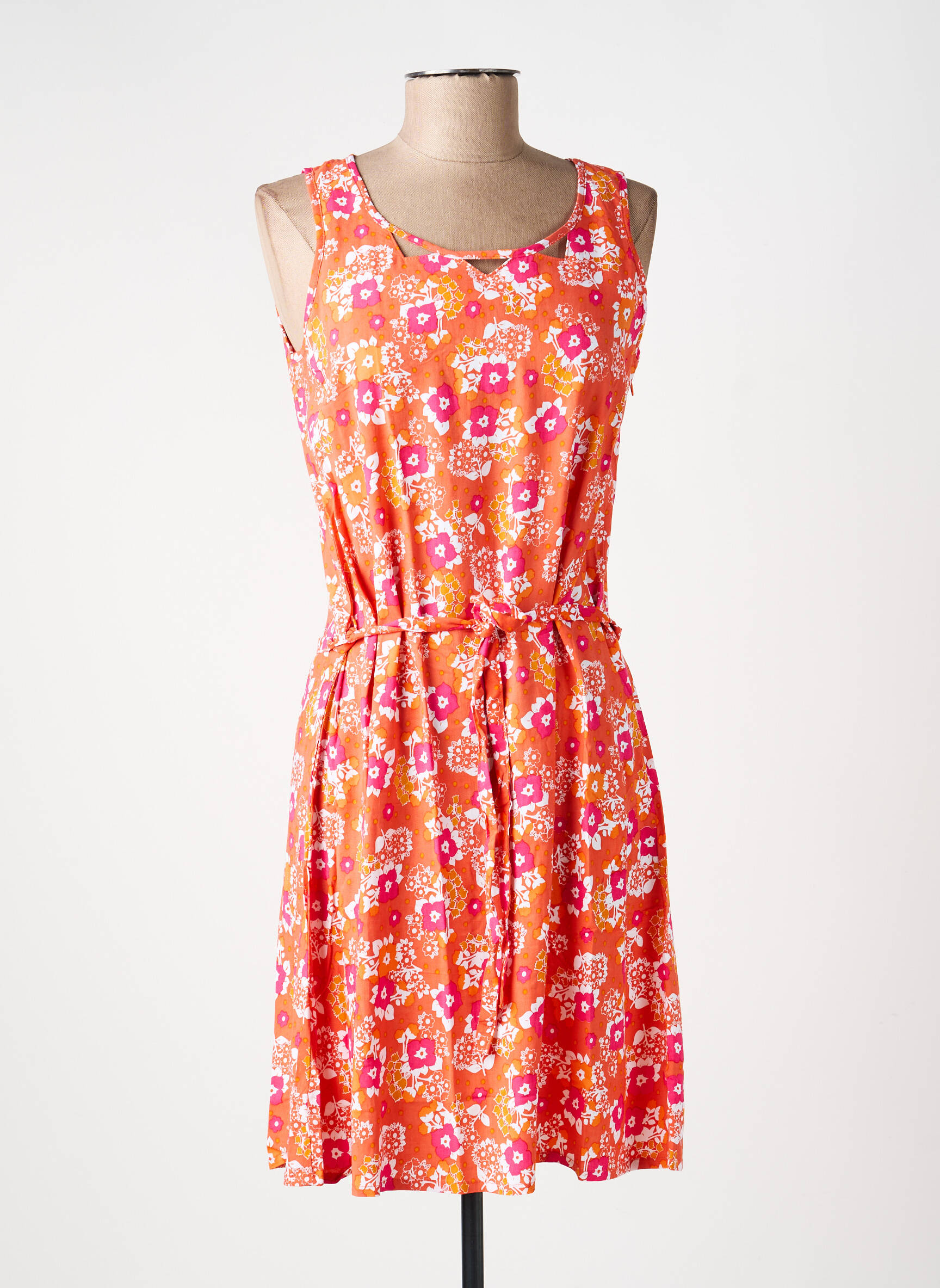 Robe mi-longue imprimé fantaisie sans manche orange PRINCESSE NOMADE femme