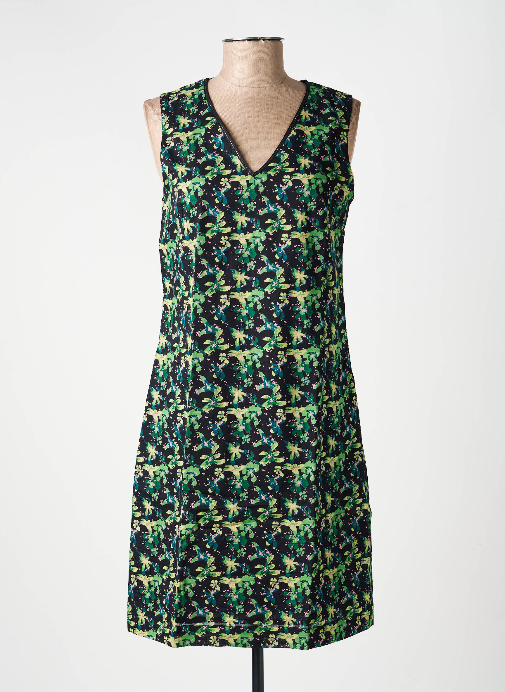 Robe mi-longue imprimé fantaisie sans manche noir LA FIANCÉE femme