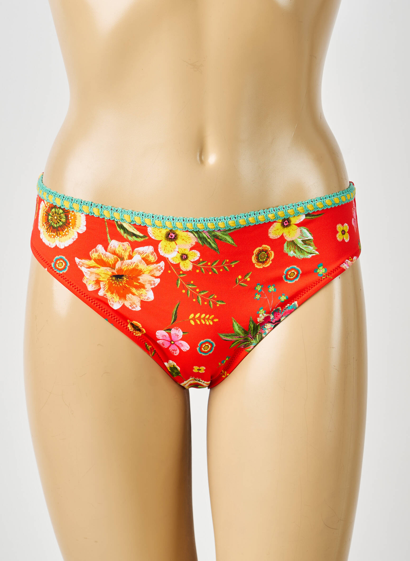 Bas de maillot de bain imprimé fleurs culotte orange ANTIGEL femme