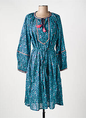 Robe mi-longue imprimé fantaisie manches longues bleu LA FIANCÉE femme