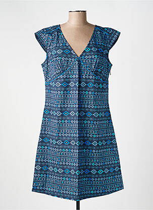 Robe mi-longue imprimé fantaisie manches courtes bleu LA FIANCÉE femme