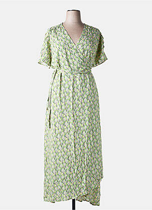 Robe mi-longue imprimé fantaisie manches courtes vert LA FIANCÉE femme