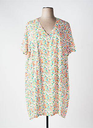 Robe mi-longue imprimé fantaisie manches courtes blanc LA FIANCÉE femme