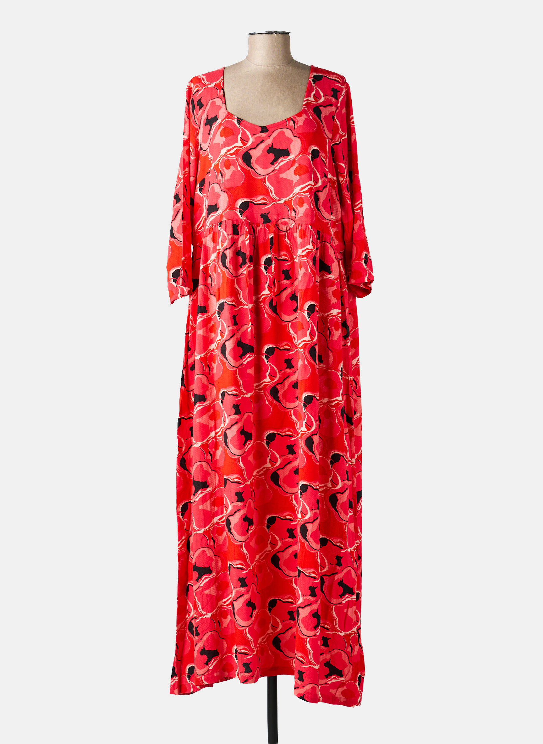 Robe longue imprimé fantaisie manches longues rouge LA FIANCÉE femme