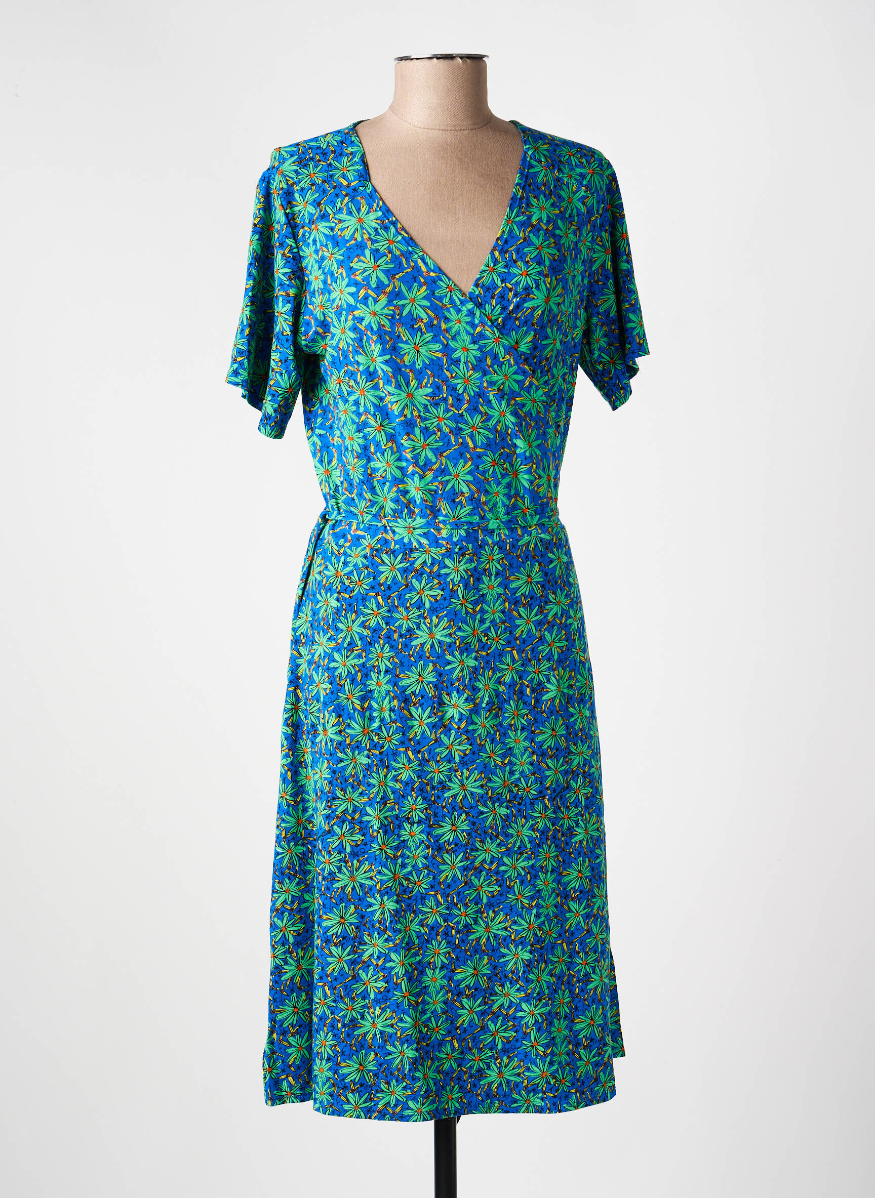 Robe mi-longue imprimé fantaisie manches courtes bleu PRINCESSE NOMADE femme