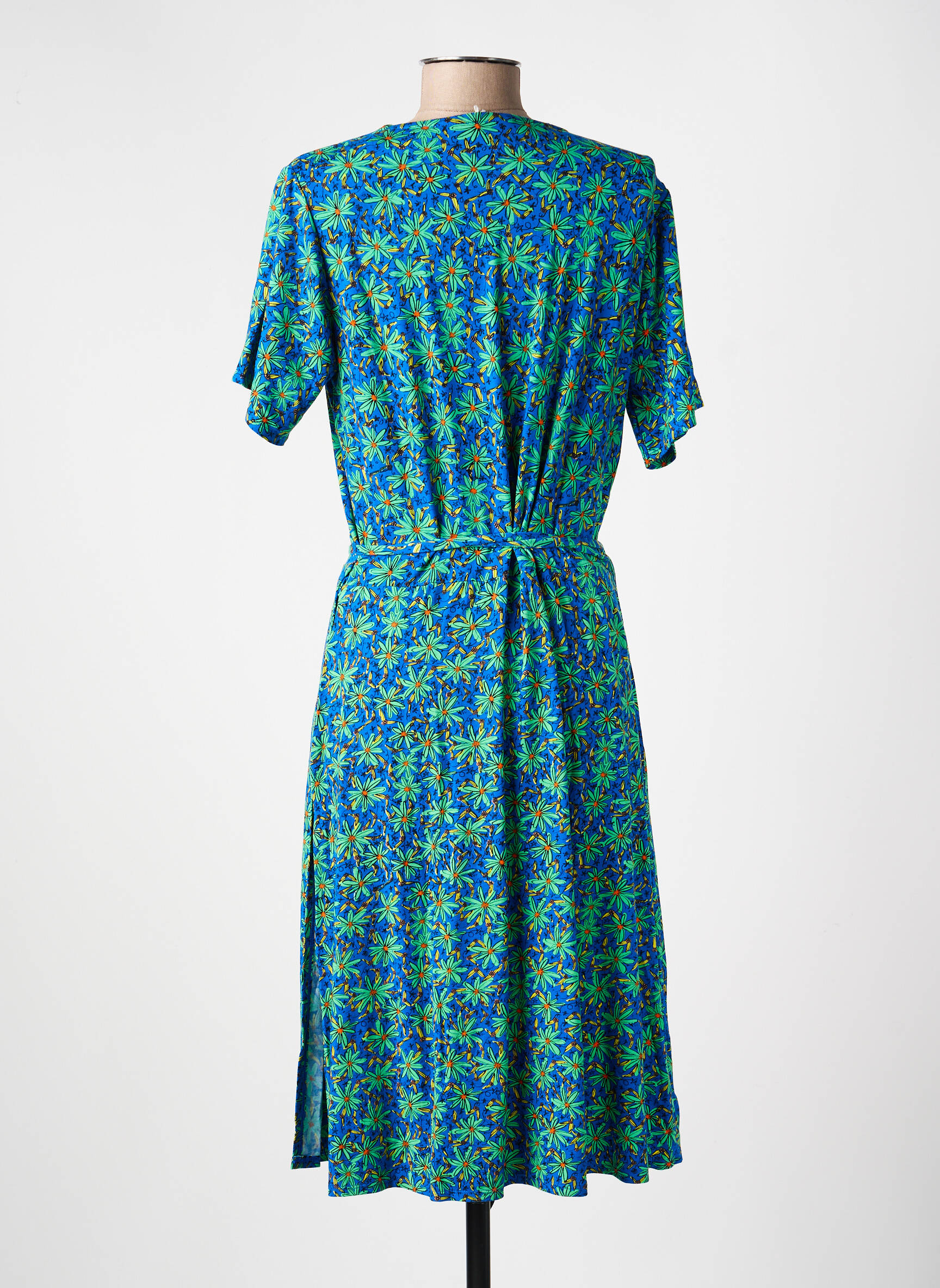 Robe mi-longue imprimé fantaisie manches courtes bleu PRINCESSE NOMADE femme