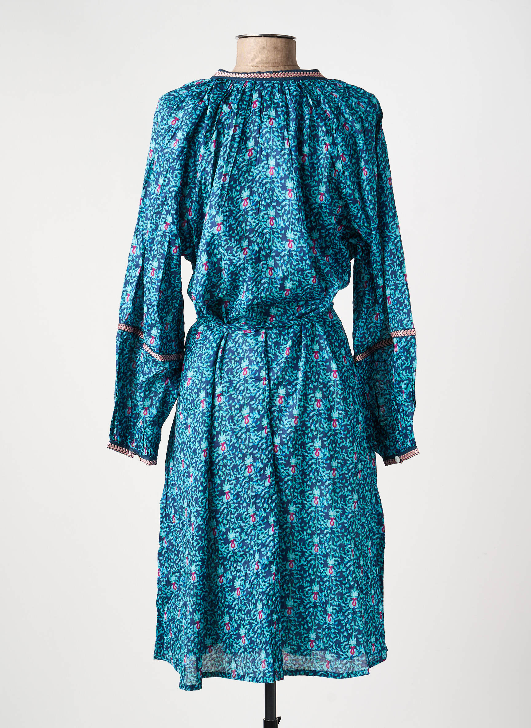 Robe mi-longue imprimé fantaisie manches longues bleu LA FIANCÉE femme