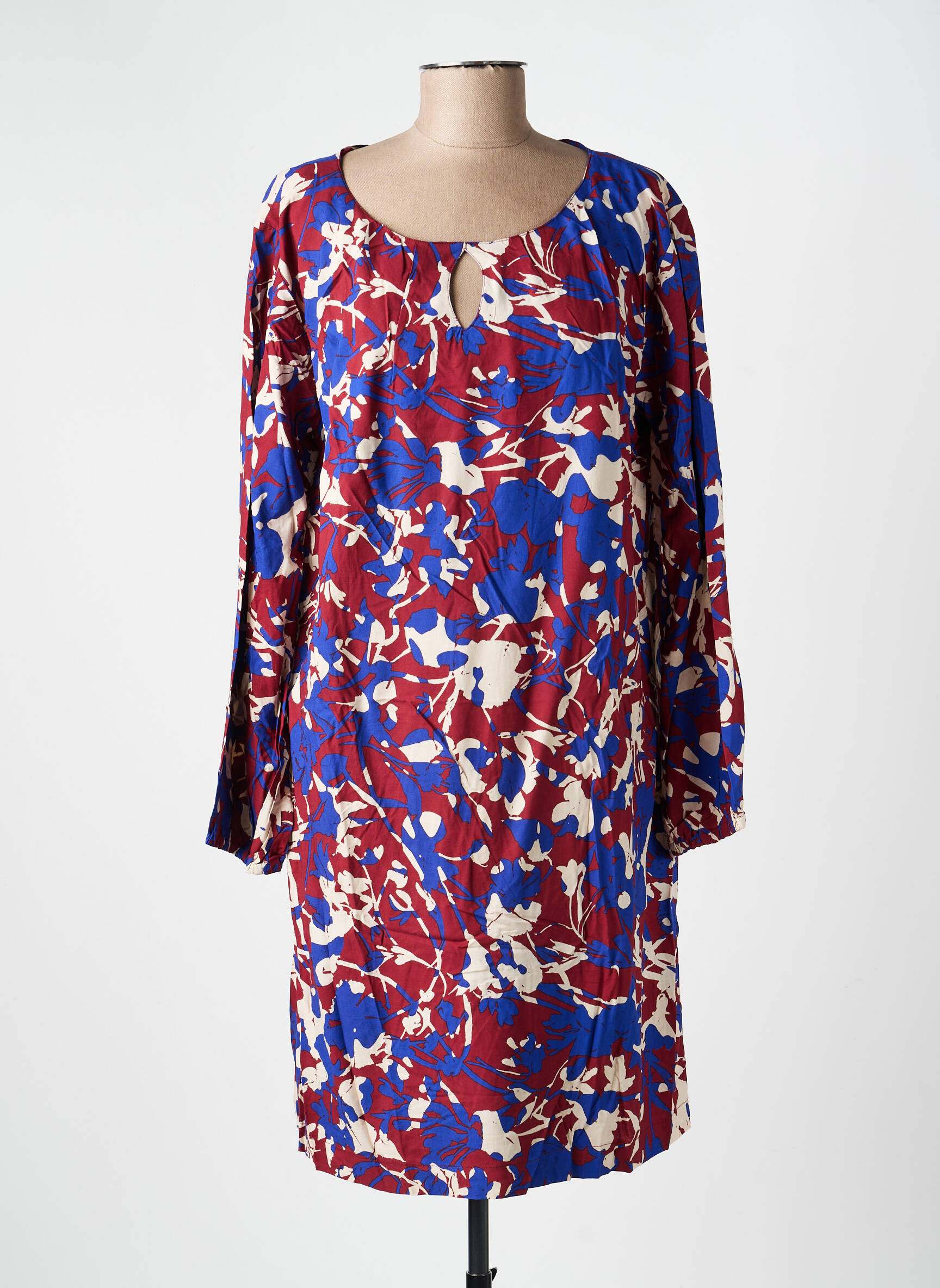 Robe mi-longue imprimé fantaisie manches longues bleu PRINCESSE NOMADE femme