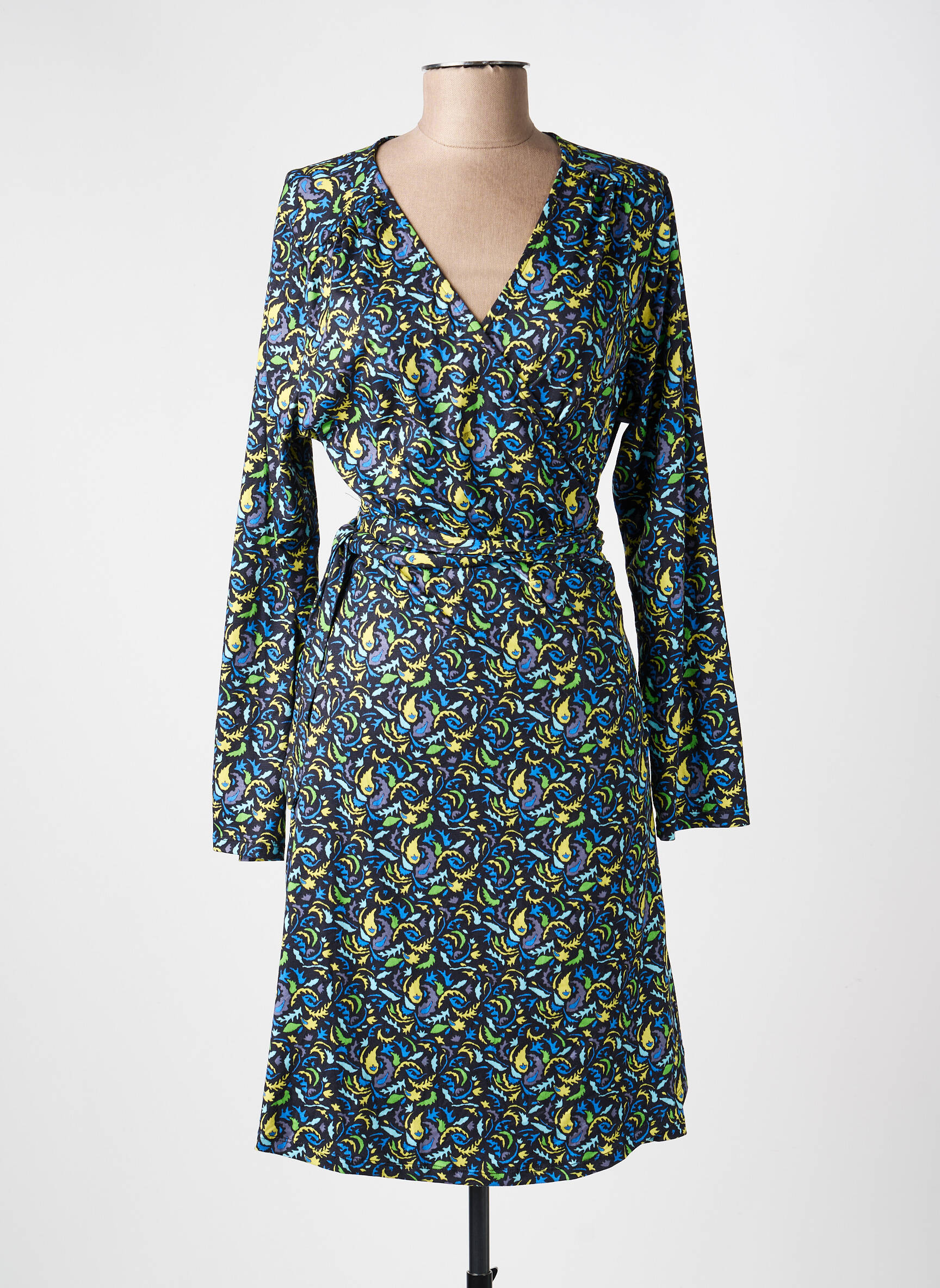 Robe mi-longue imprimé fantaisie manches longues noir LA FIANCÉE femme