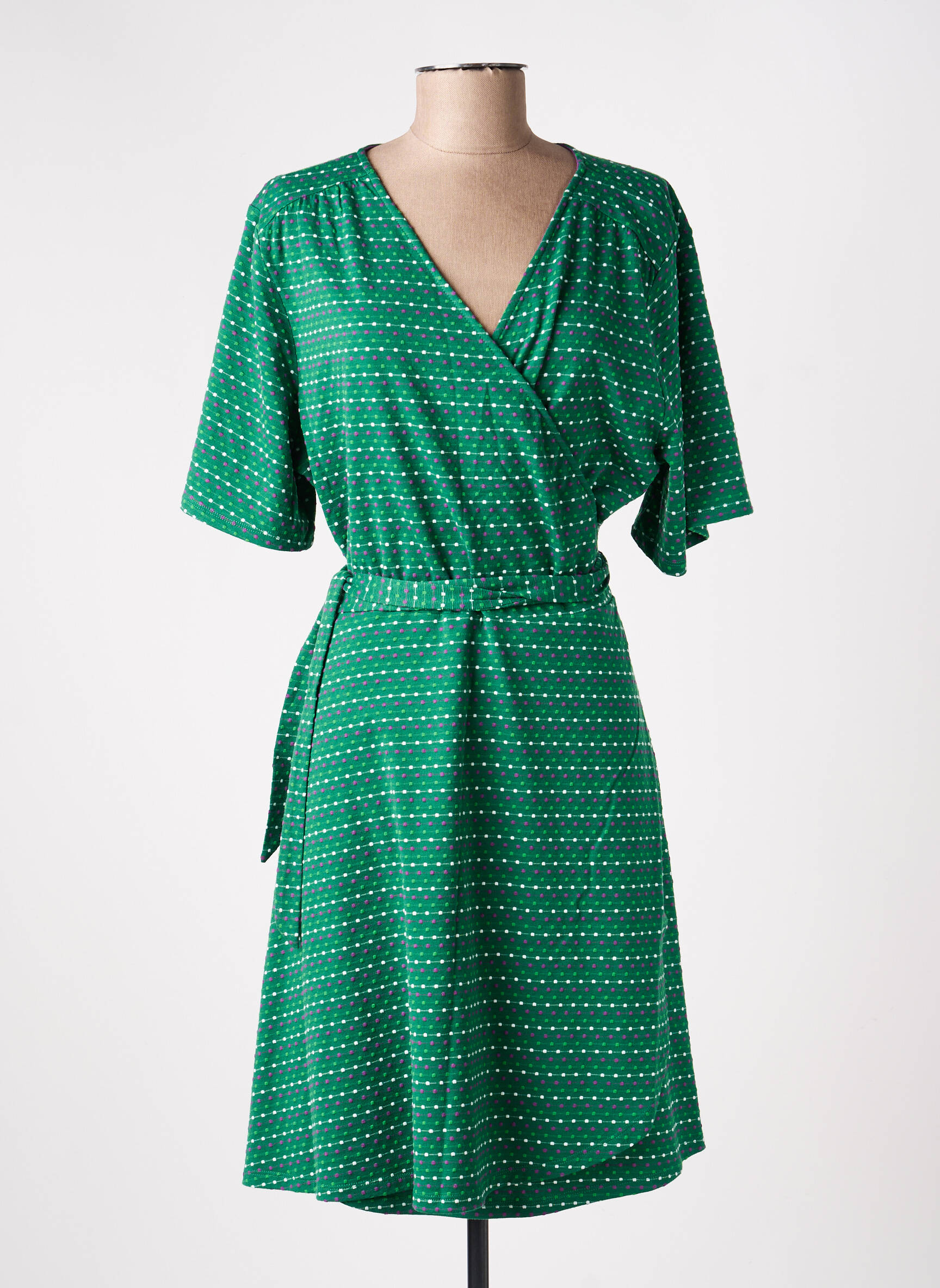 Robe mi-longue imprimé fantaisie manches courtes vert LA FIANCÉE femme