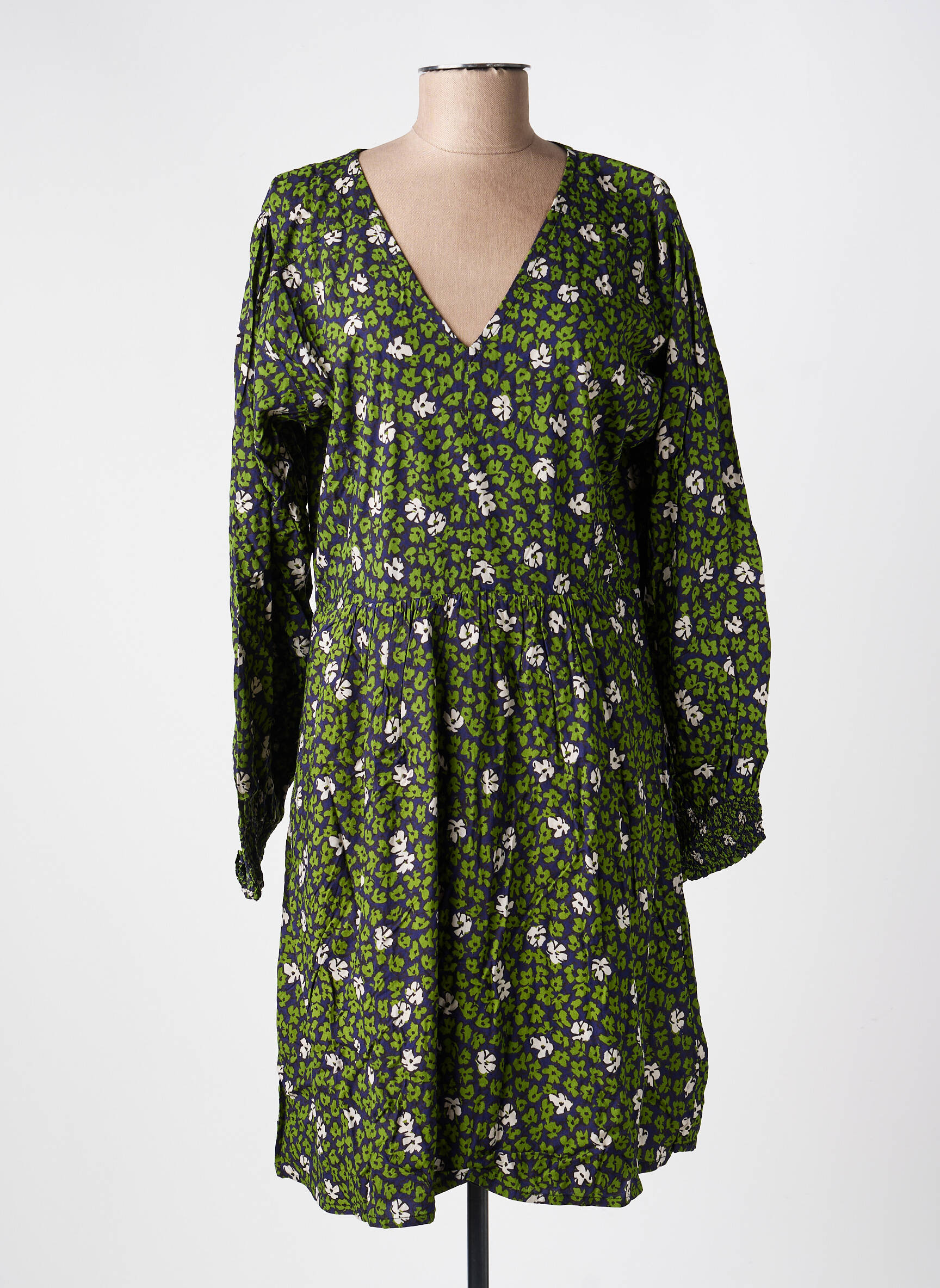 Robe mi-longue imprimé fantaisie manches longues vert PRINCESSE NOMADE femme