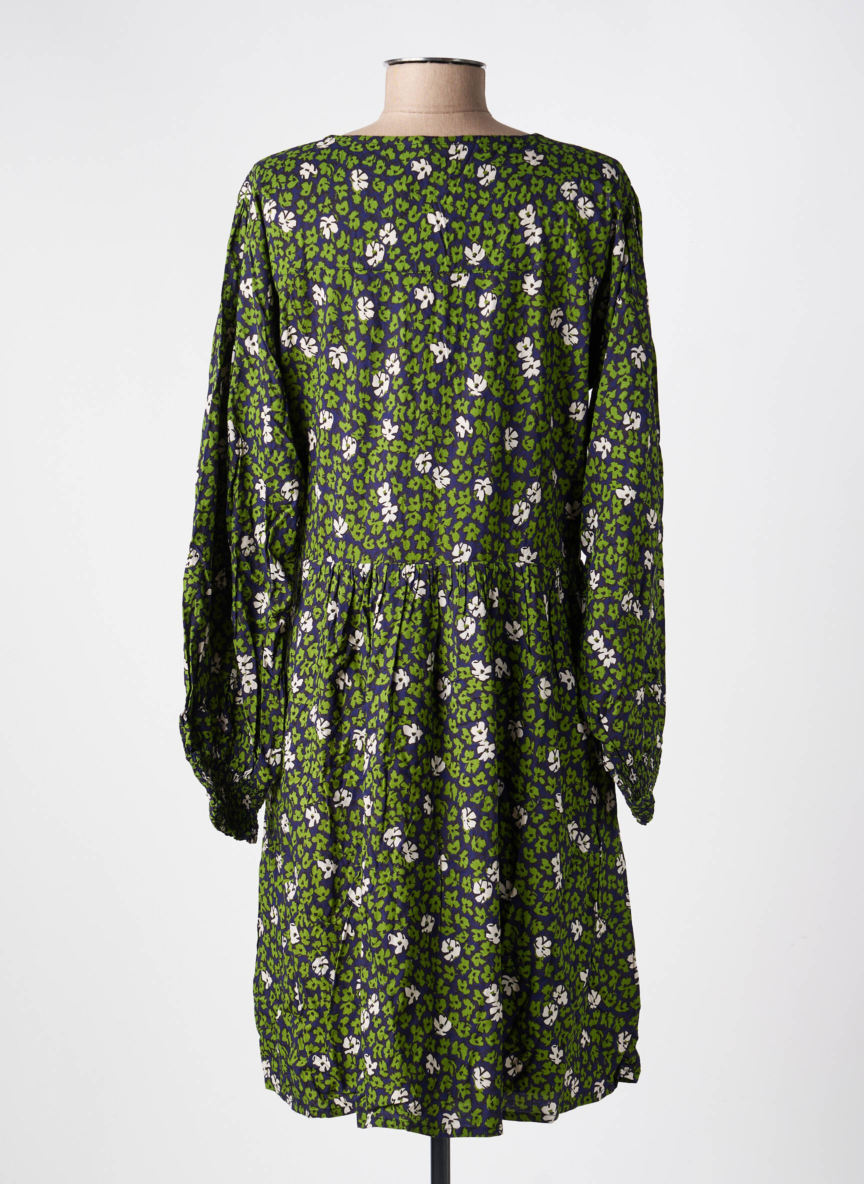 Robe mi-longue imprimé fantaisie manches longues vert PRINCESSE NOMADE femme