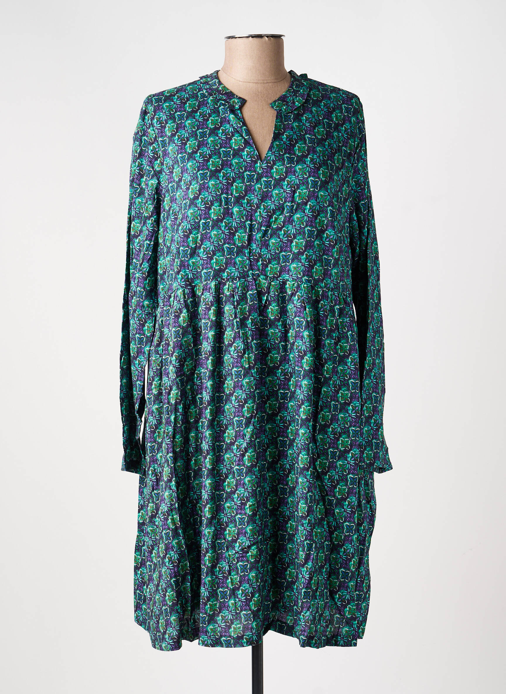 Robe mi-longue imprimé fantaisie manches longues bleu LA FIANCÉE femme