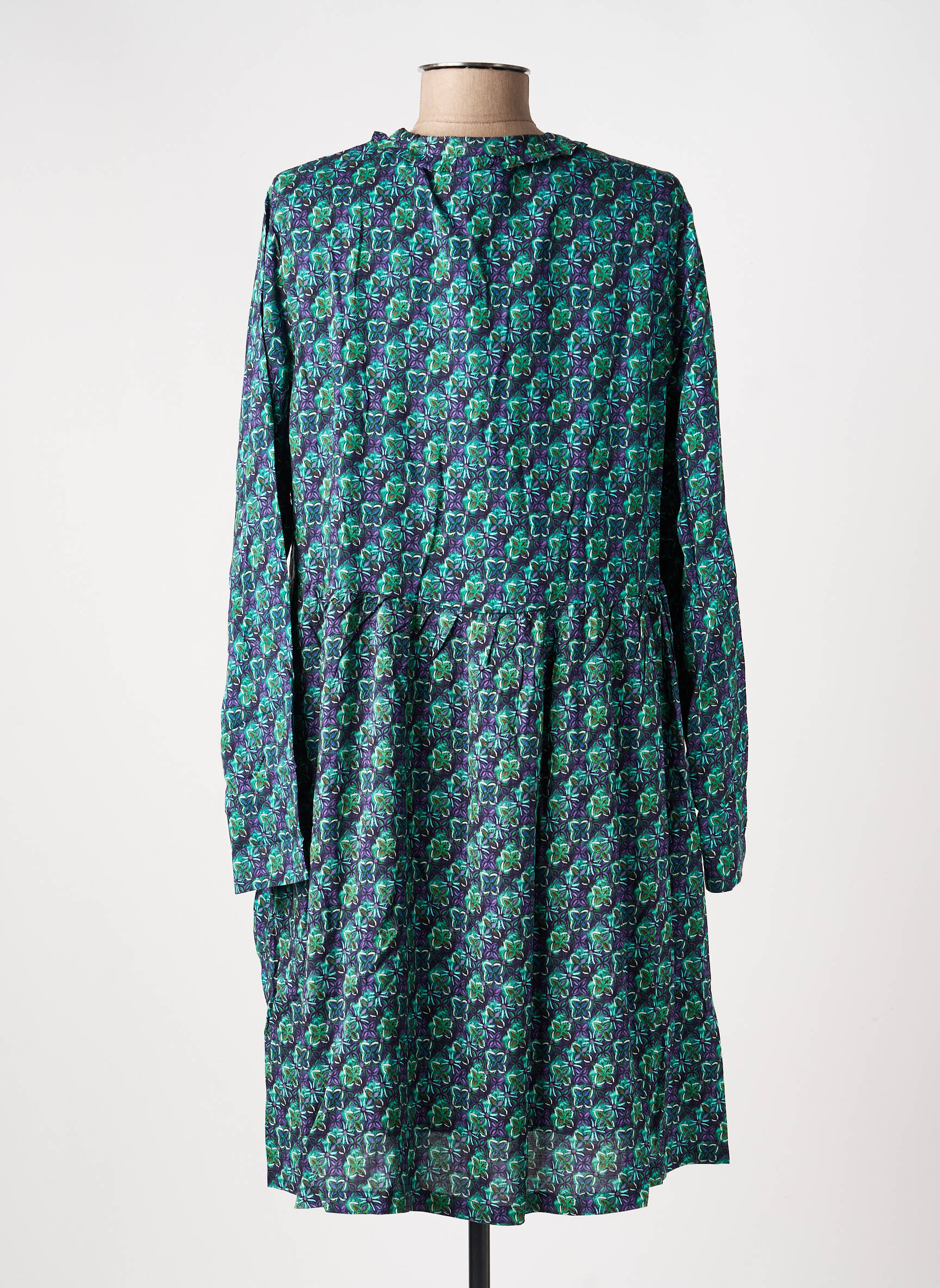 Robe mi-longue imprimé fantaisie manches longues bleu LA FIANCÉE femme