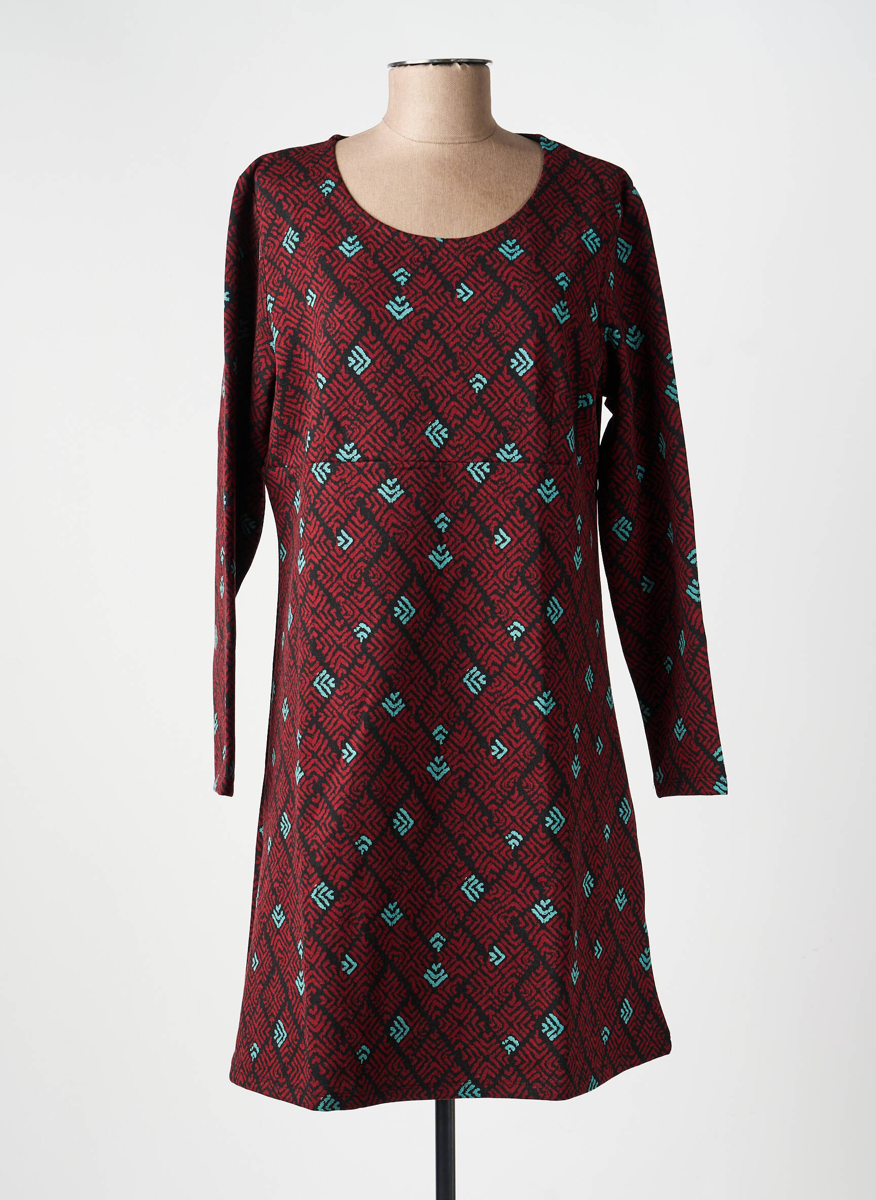 Robe mi-longue imprimé fantaisie manches longues rouge LA FIANCÉE femme