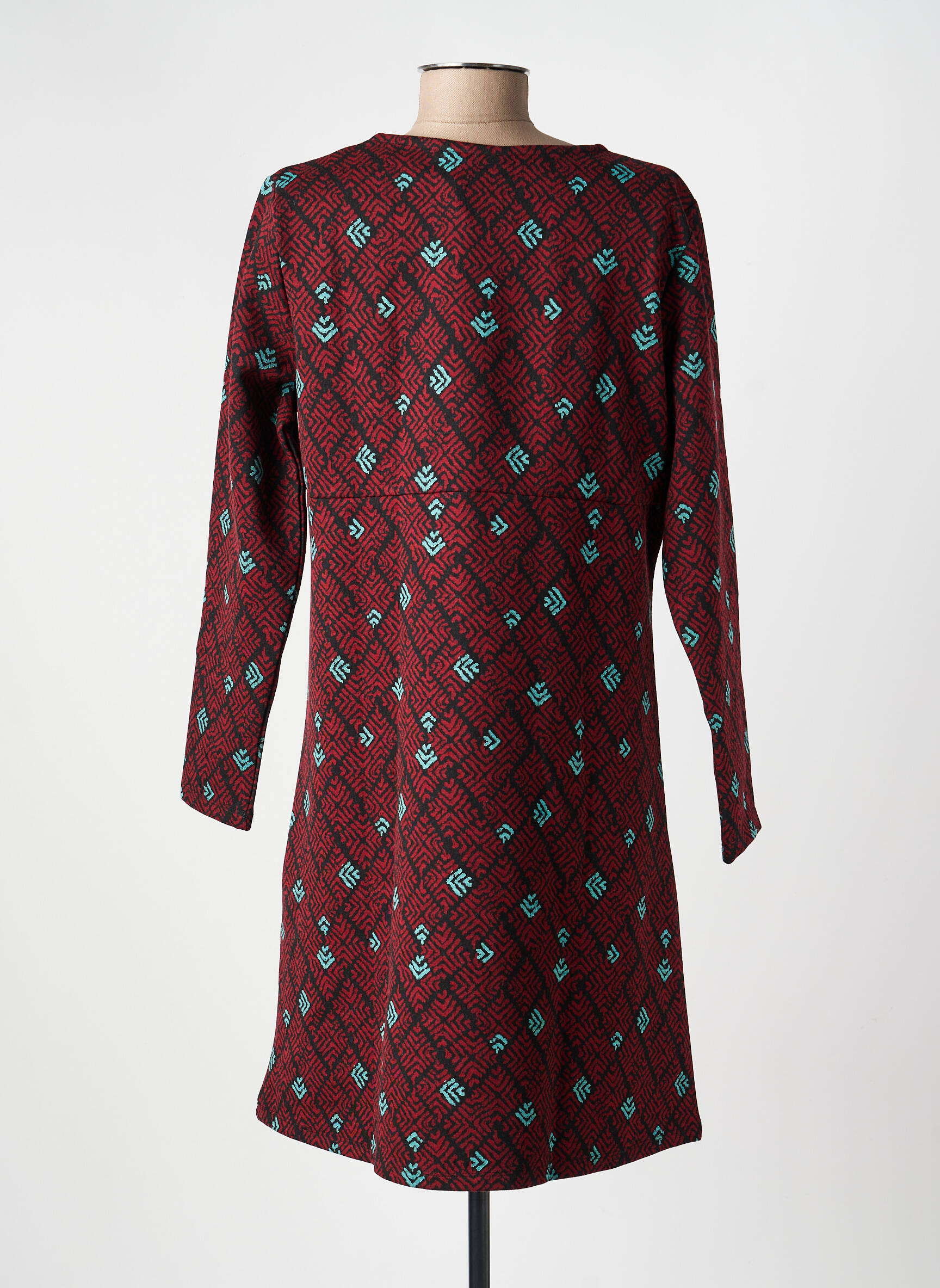 Robe mi-longue imprimé fantaisie manches longues rouge LA FIANCÉE femme