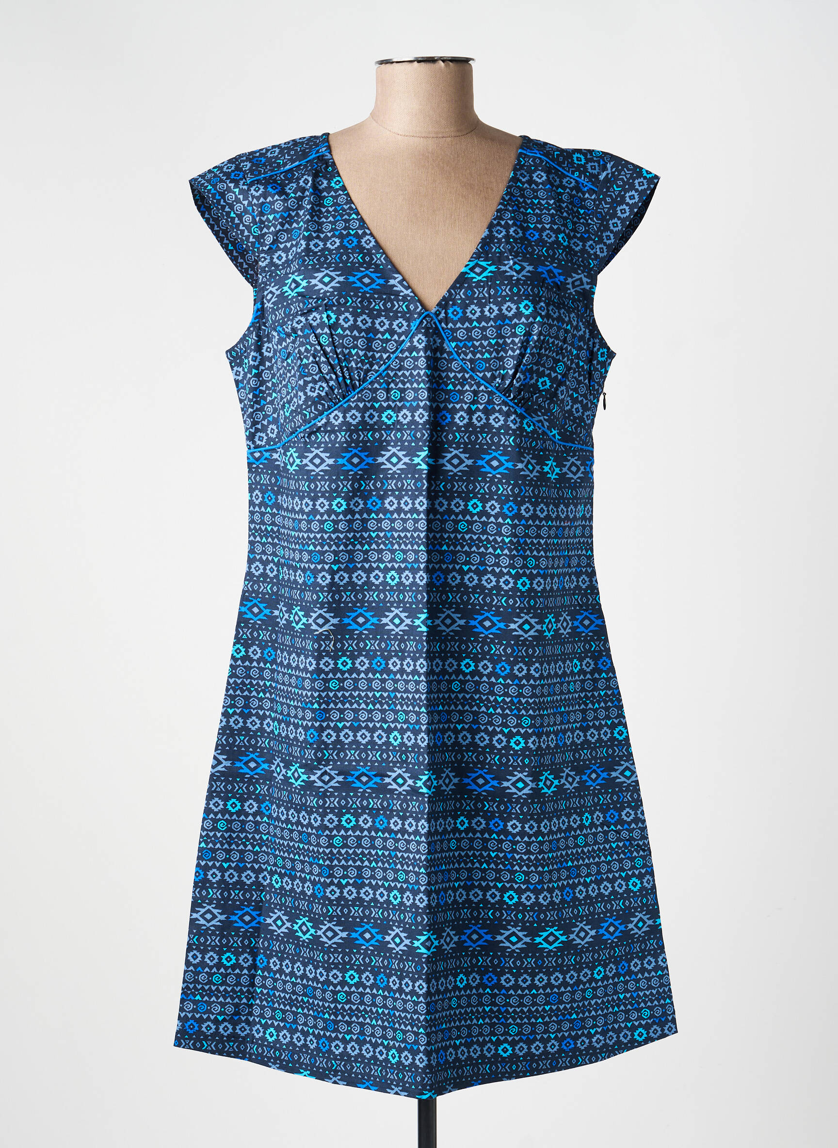 Robe mi-longue imprimé fantaisie manches courtes bleu LA FIANCÉE femme