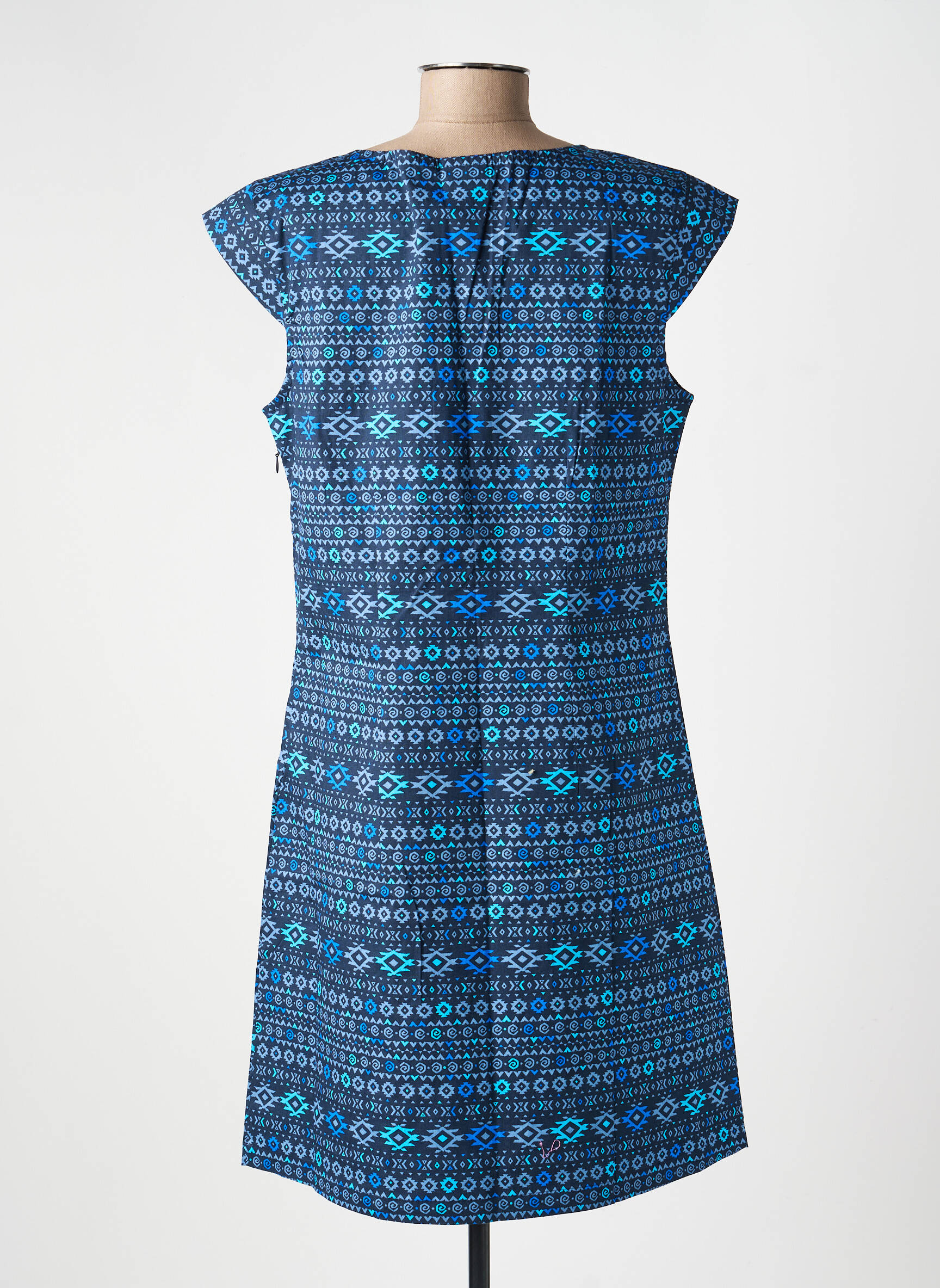 Robe mi-longue imprimé fantaisie manches courtes bleu LA FIANCÉE femme