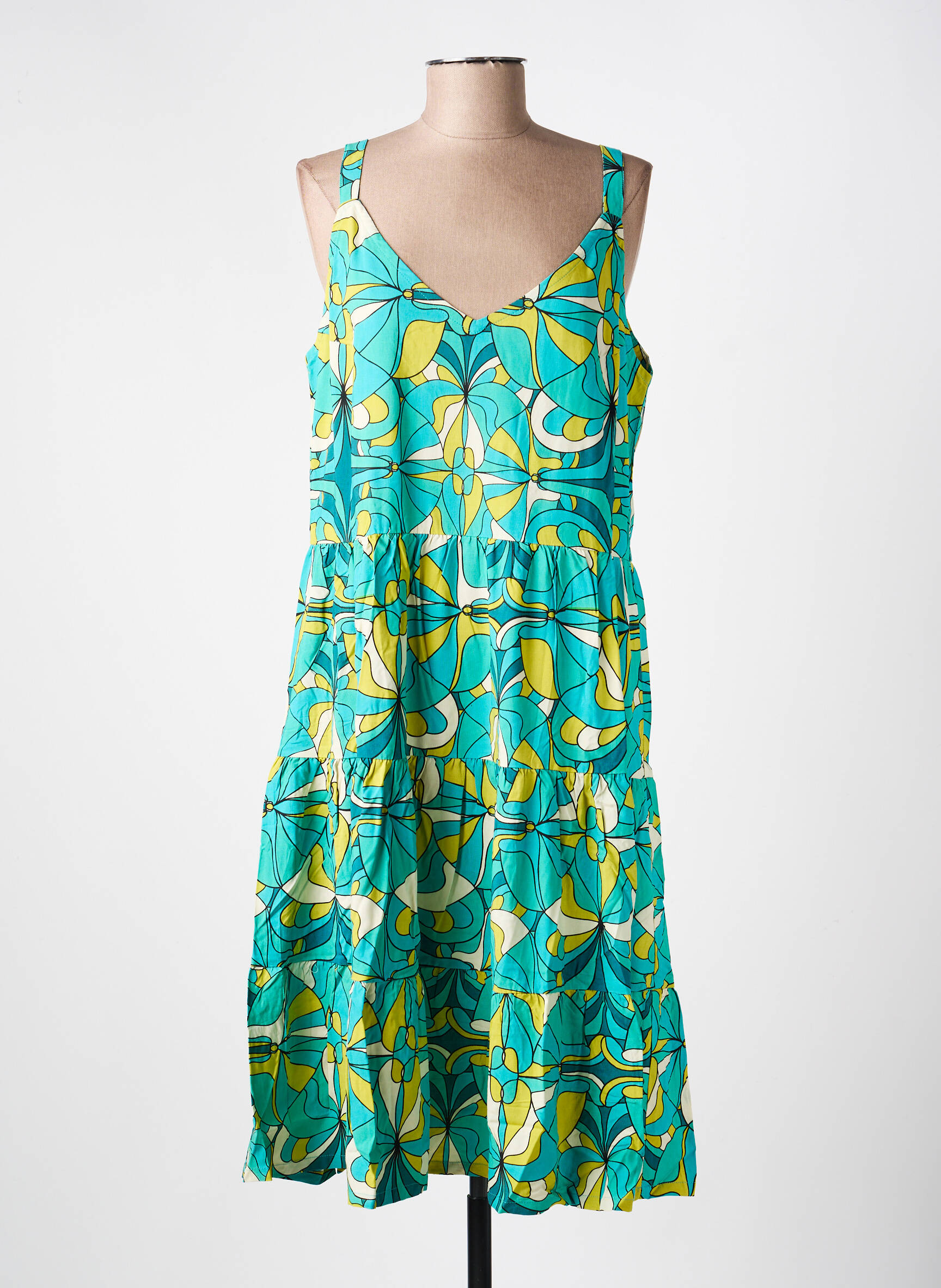 Robe mi-longue imprimé fantaisie fines bretelles bleu PRINCESSE NOMADE femme
