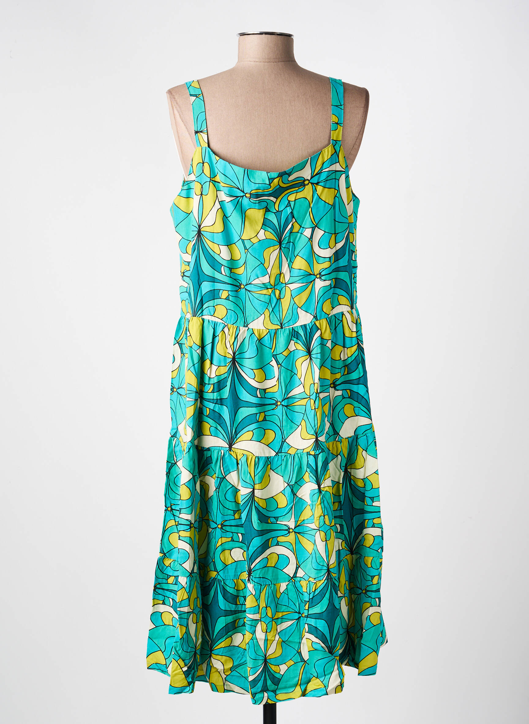 Robe mi-longue imprimé fantaisie fines bretelles bleu PRINCESSE NOMADE femme