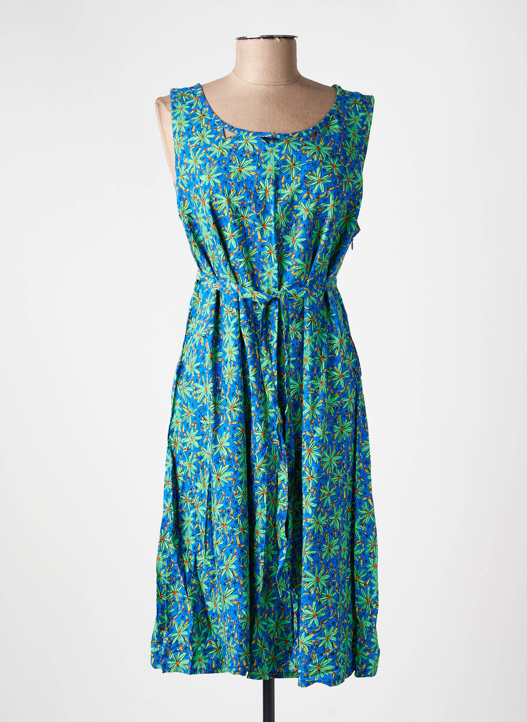 Robe mi-longue imprimé fantaisie sans manche bleu PRINCESSE NOMADE femme