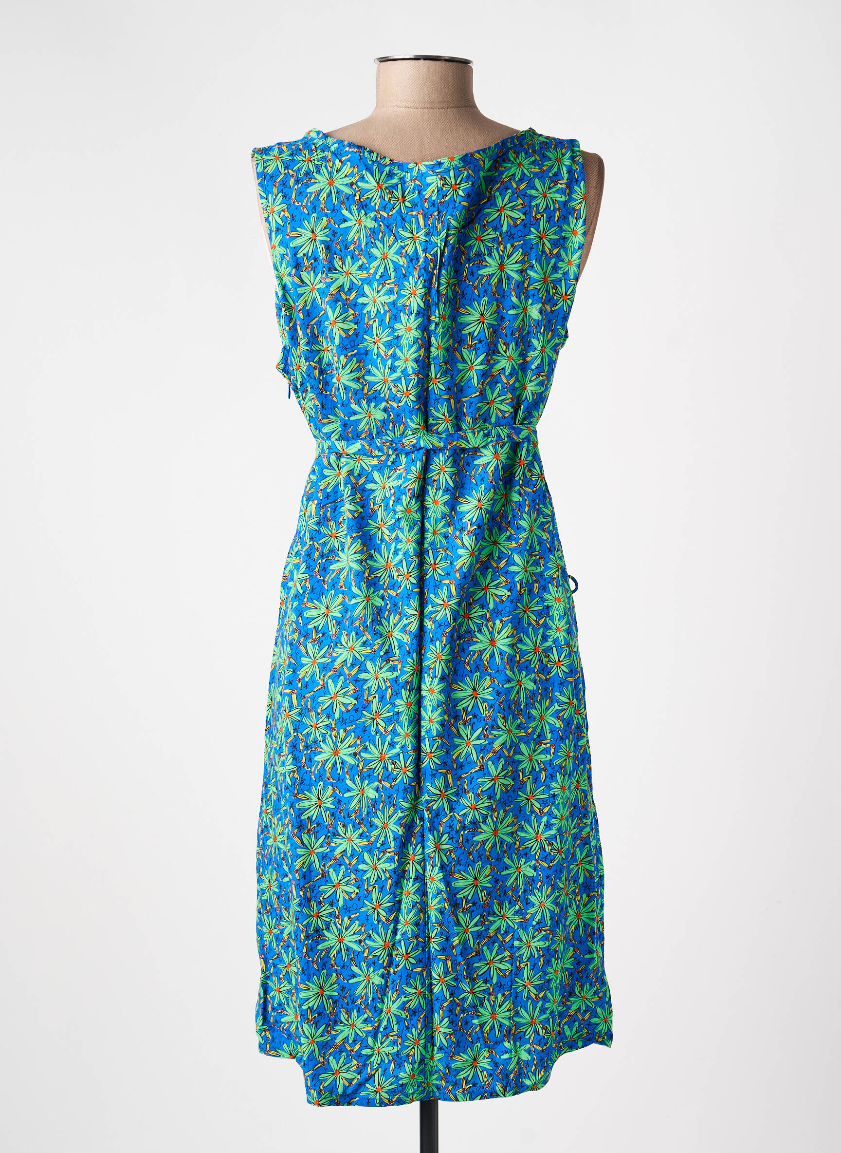 Robe mi-longue imprimé fantaisie sans manche bleu PRINCESSE NOMADE femme
